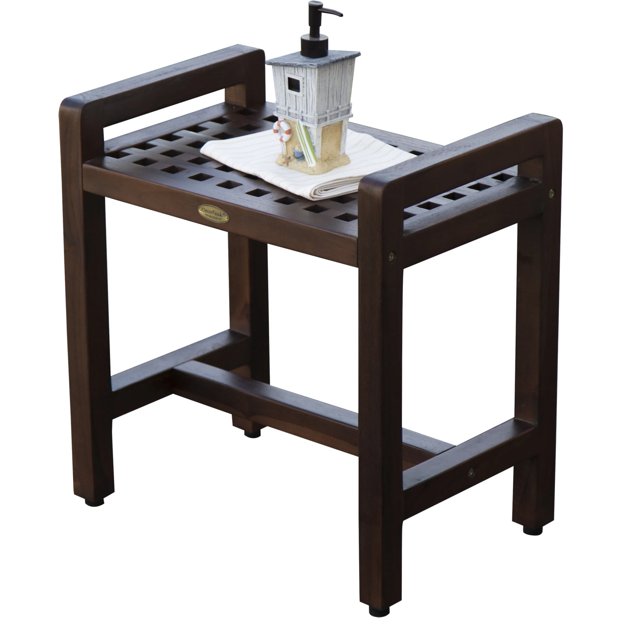 Rectangular Teak Lattice Pattern Shower or Outdoor Bench in Brown Finish By Homeroots - Image 4