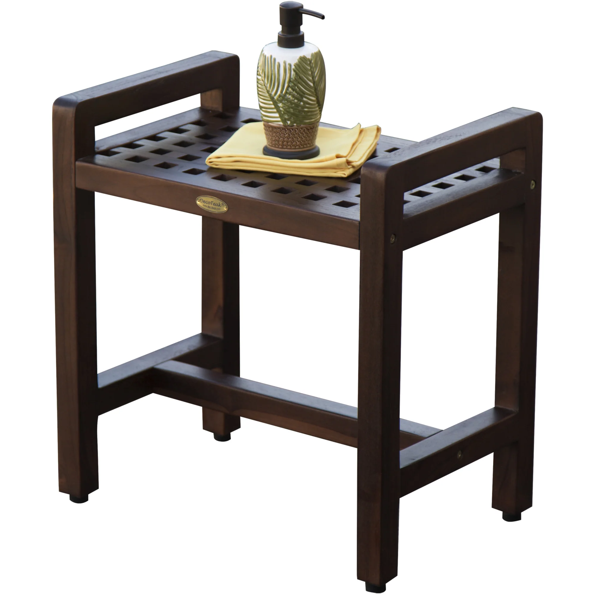 Rectangular Teak Lattice Pattern Shower or Outdoor Bench in Brown Finish By Homeroots - Image 5