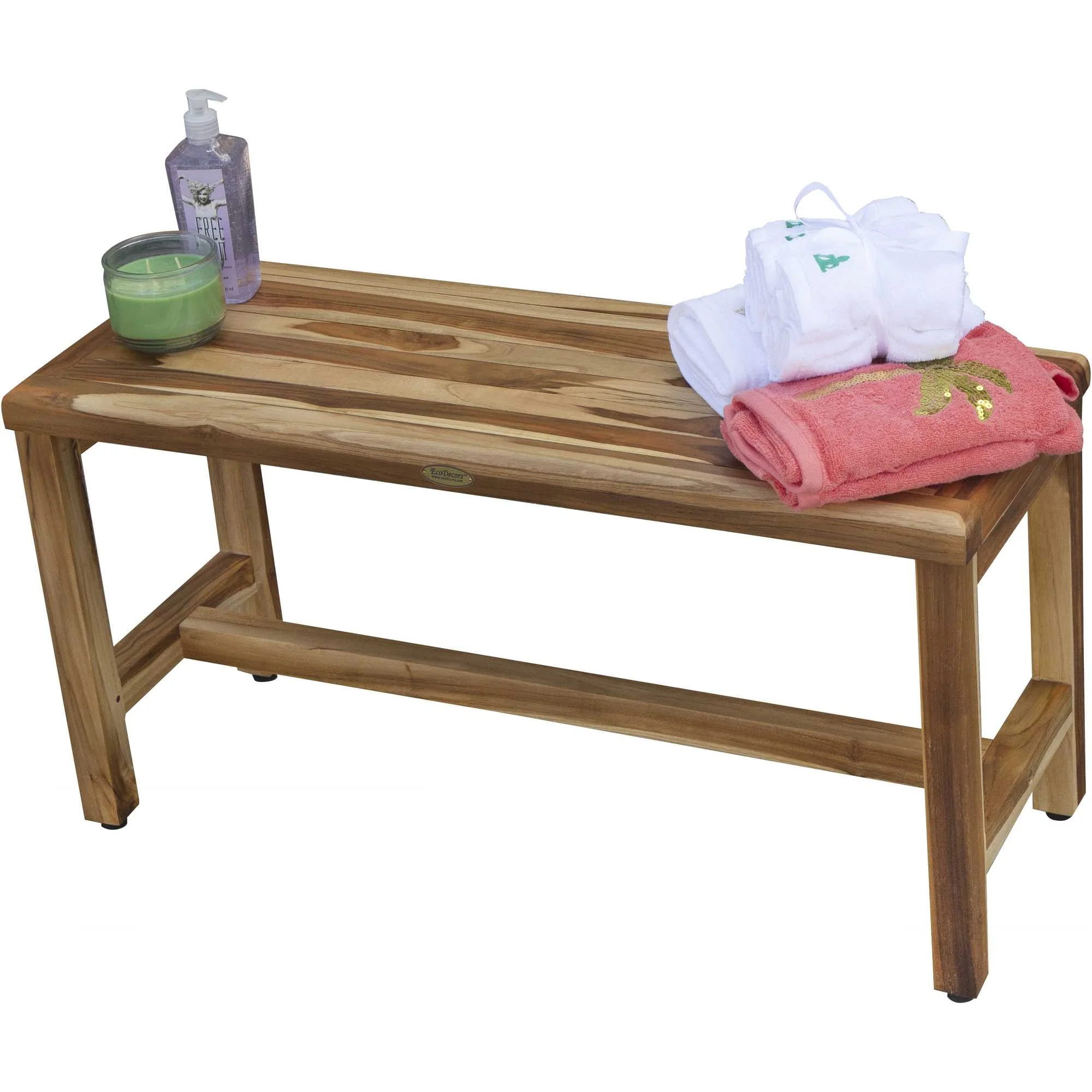 Rectangular Teak Shower Bench in Natural Finish By Homeroots - Image 4