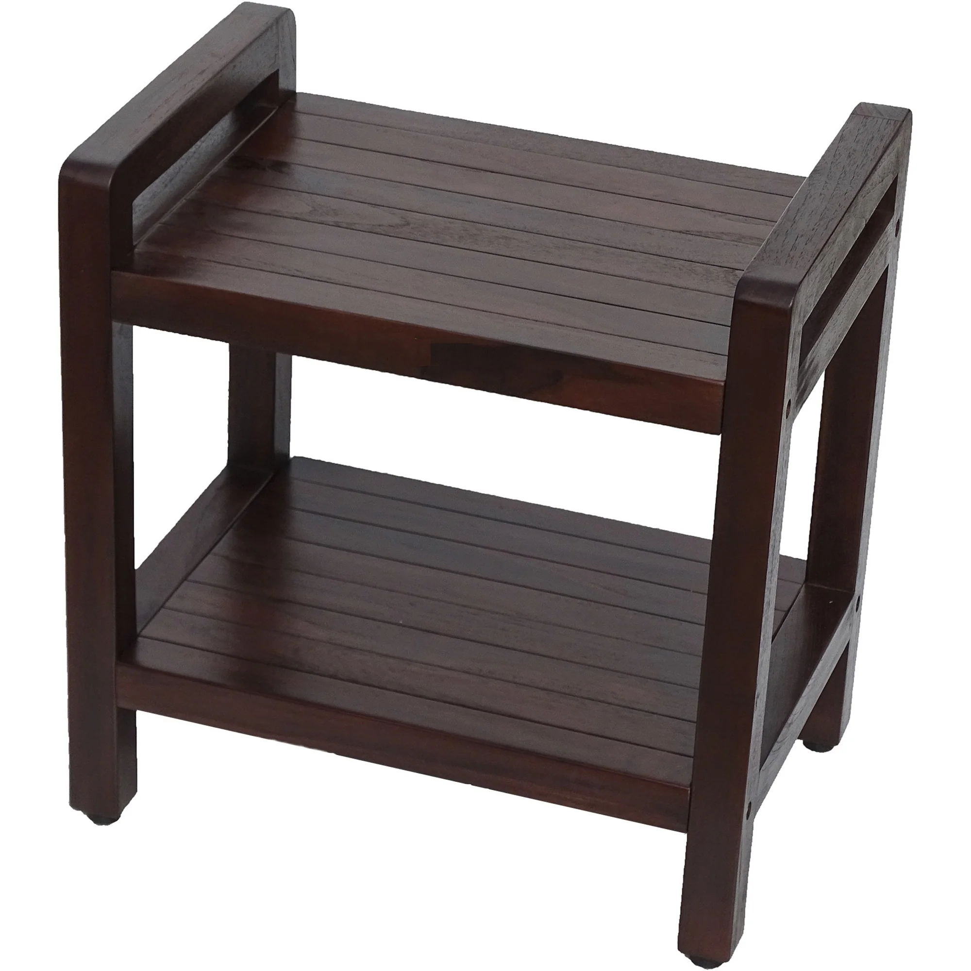Rectangular Teak Shower Bench with Handles in Brown Finish By Homeroots - Image 3