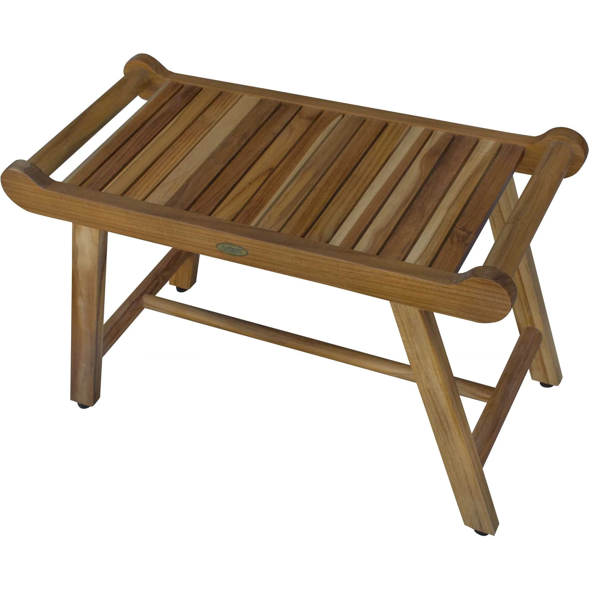 Rectangular Teak Shower Bench with Handles in Natural Finish By Homeroots - 376724 - Image 5