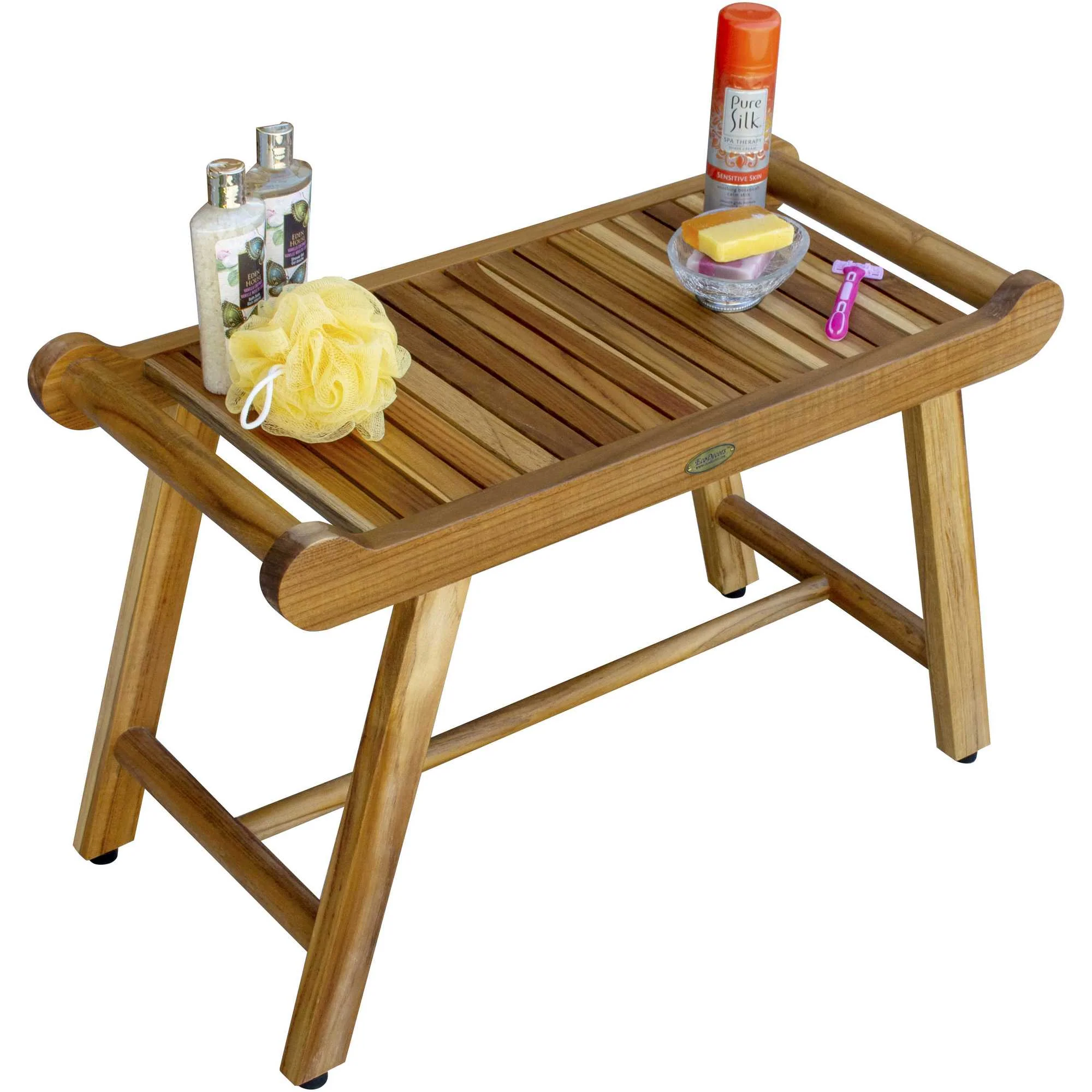 Rectangular Teak Shower Bench with Handles in Natural Finish By Homeroots - 376724 - Image 6