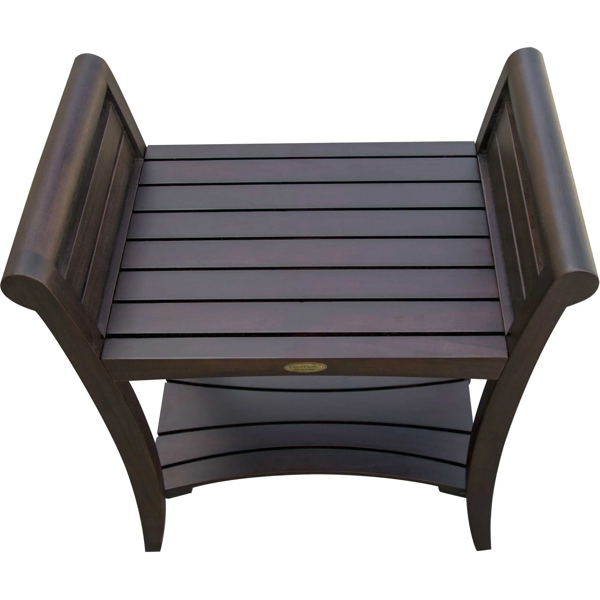 Rectangular Teak Shower Bench with Shelf and Handles in Brown Finish By Homeroots - Image 2