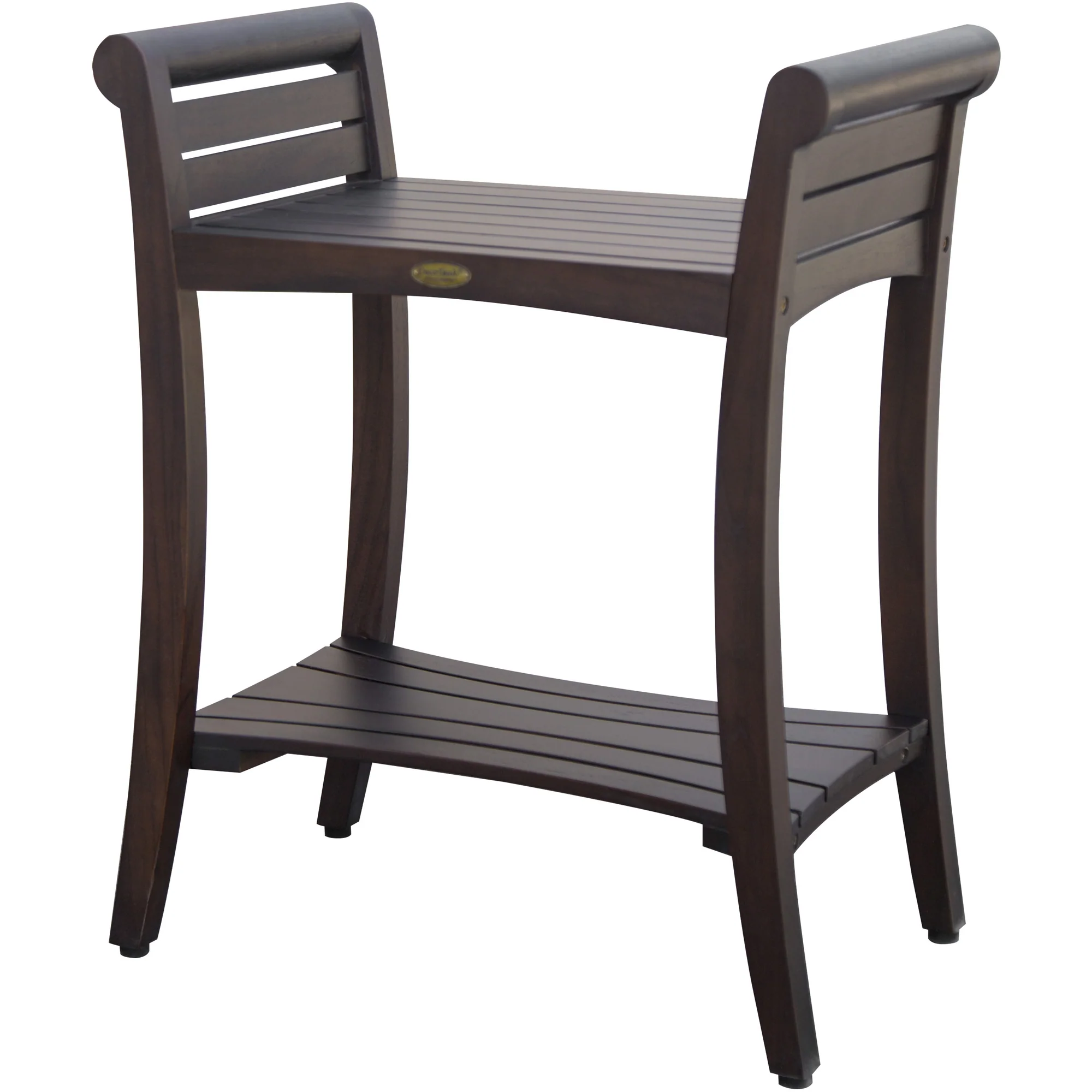 Rectangular Teak Shower Bench with Shelf and Handles in Brown Finish By Homeroots - Image 3