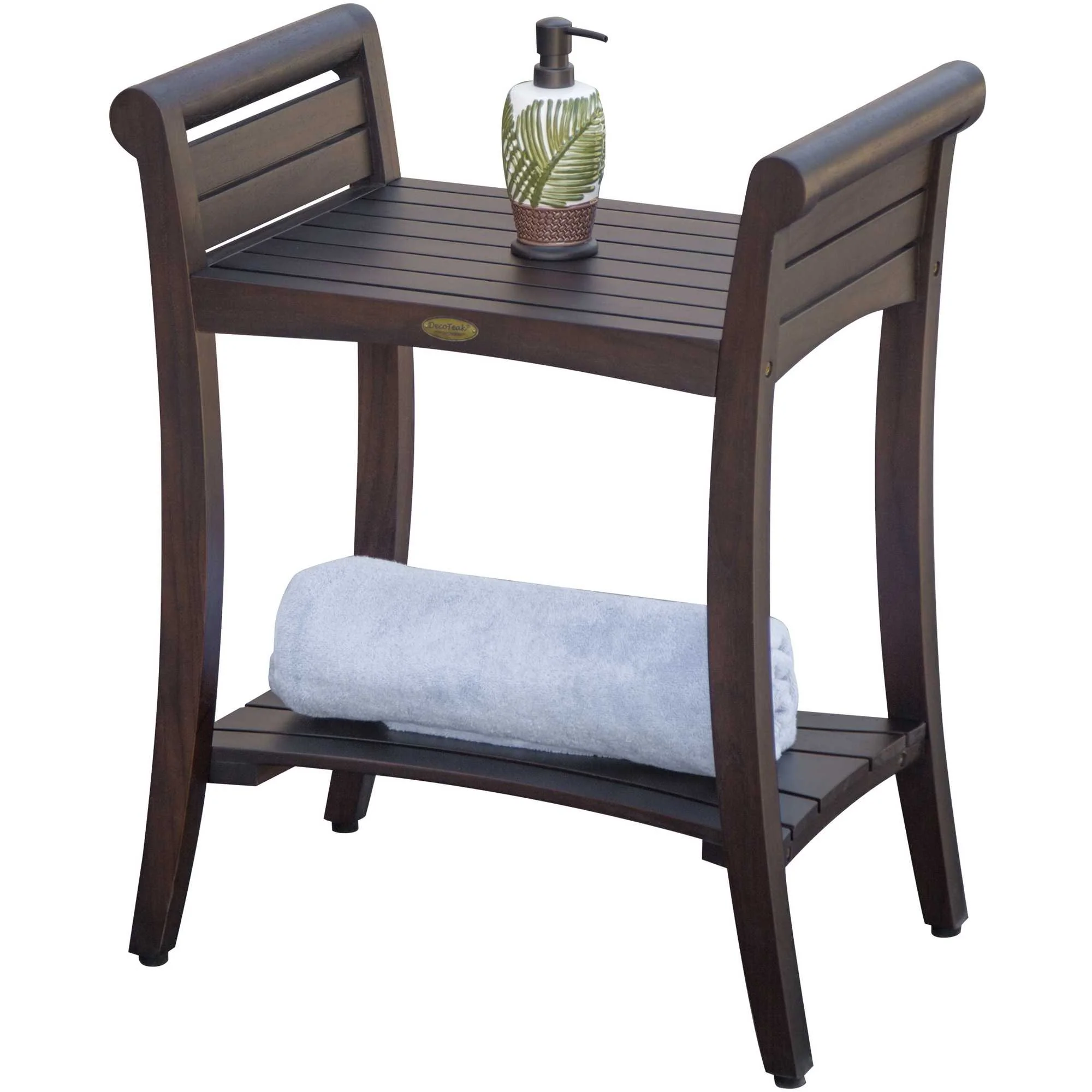 Rectangular Teak Shower Bench with Shelf and Handles in Brown Finish By Homeroots - Image 5