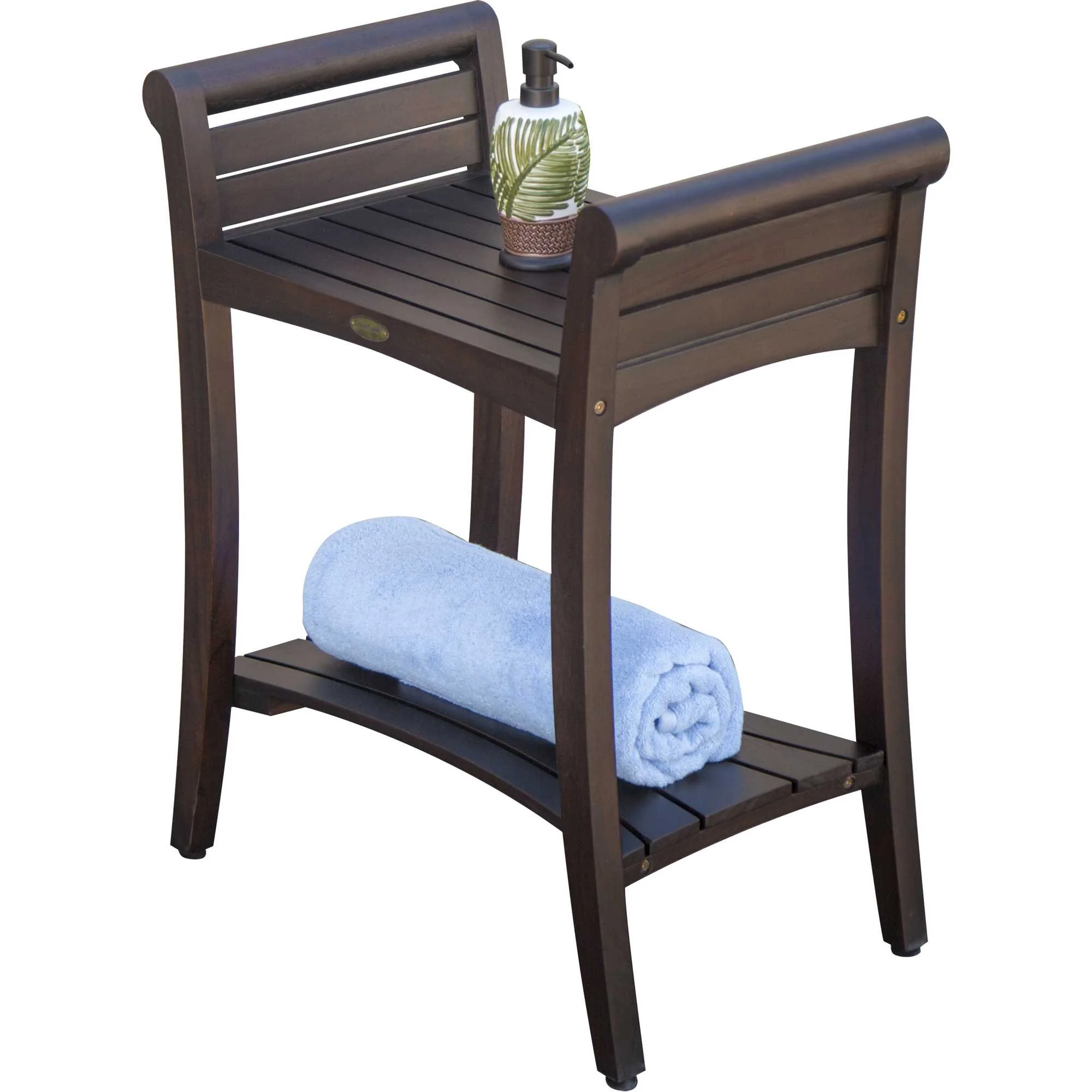 Rectangular Teak Shower Bench with Shelf and Handles in Brown Finish By Homeroots - Image 6