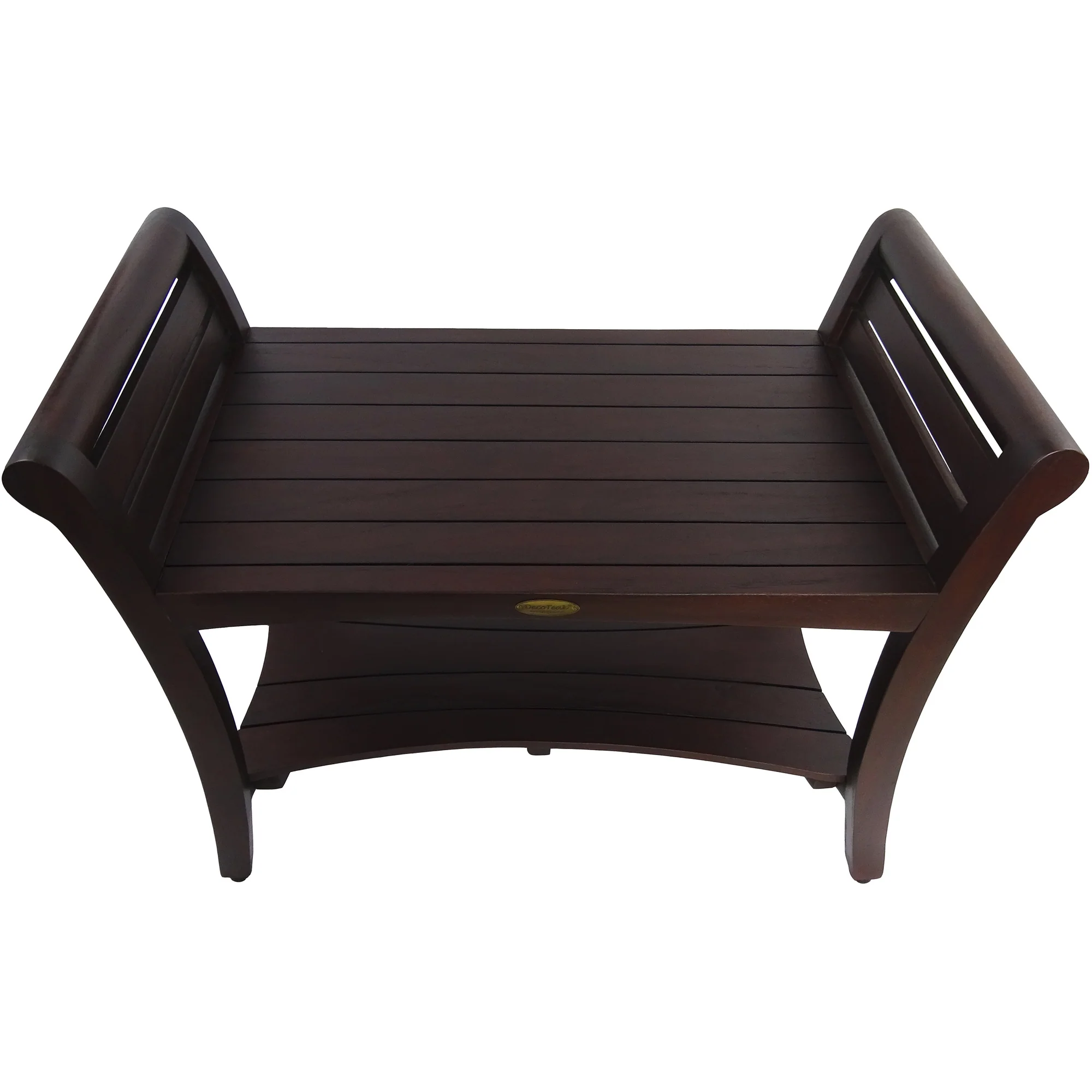 Rectangular Teak Shower Bench with Shelf and Handles in Dark Brown Finish By Homeroots - Image 2