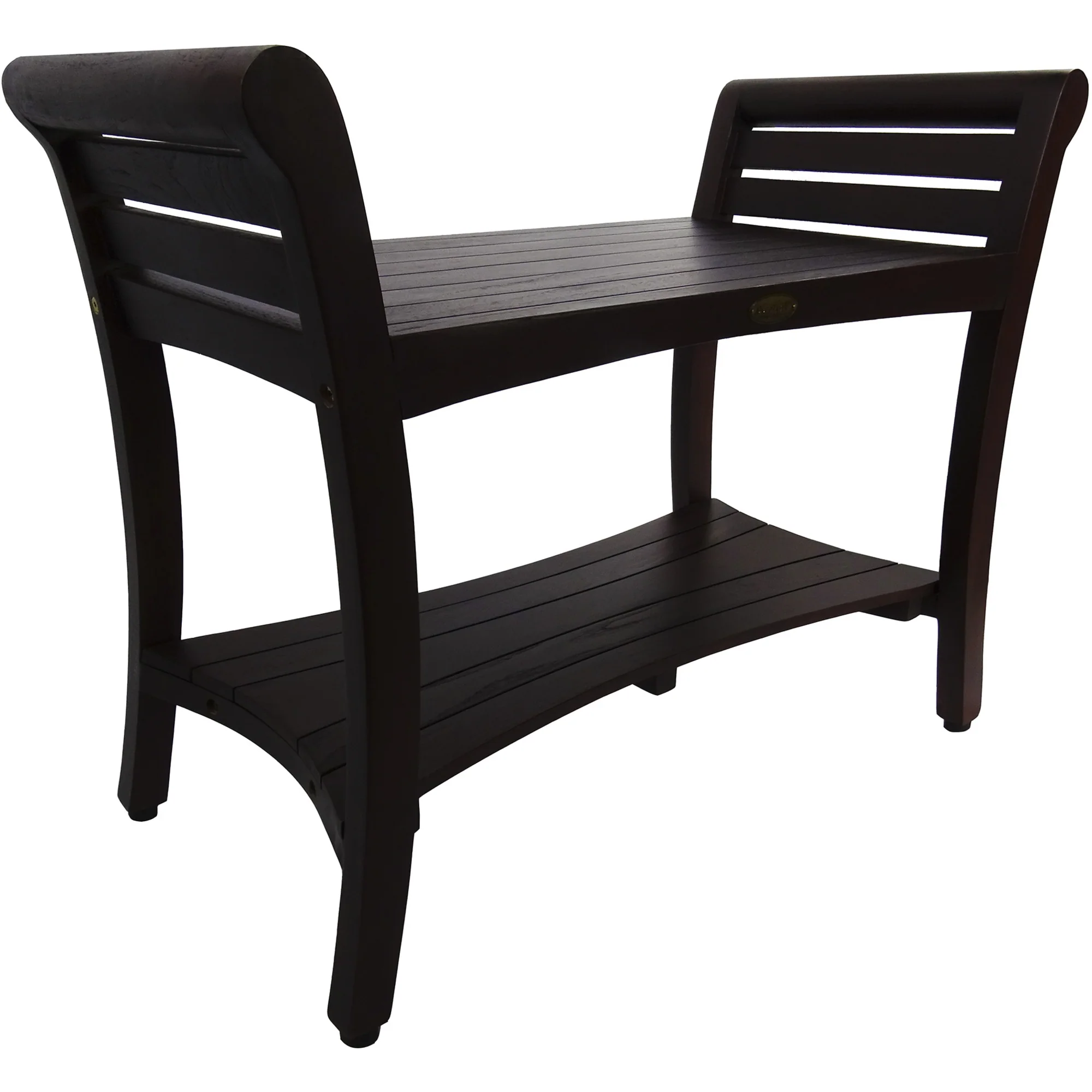 Rectangular Teak Shower Bench with Shelf and Handles in Dark Brown Finish By Homeroots - Image 3