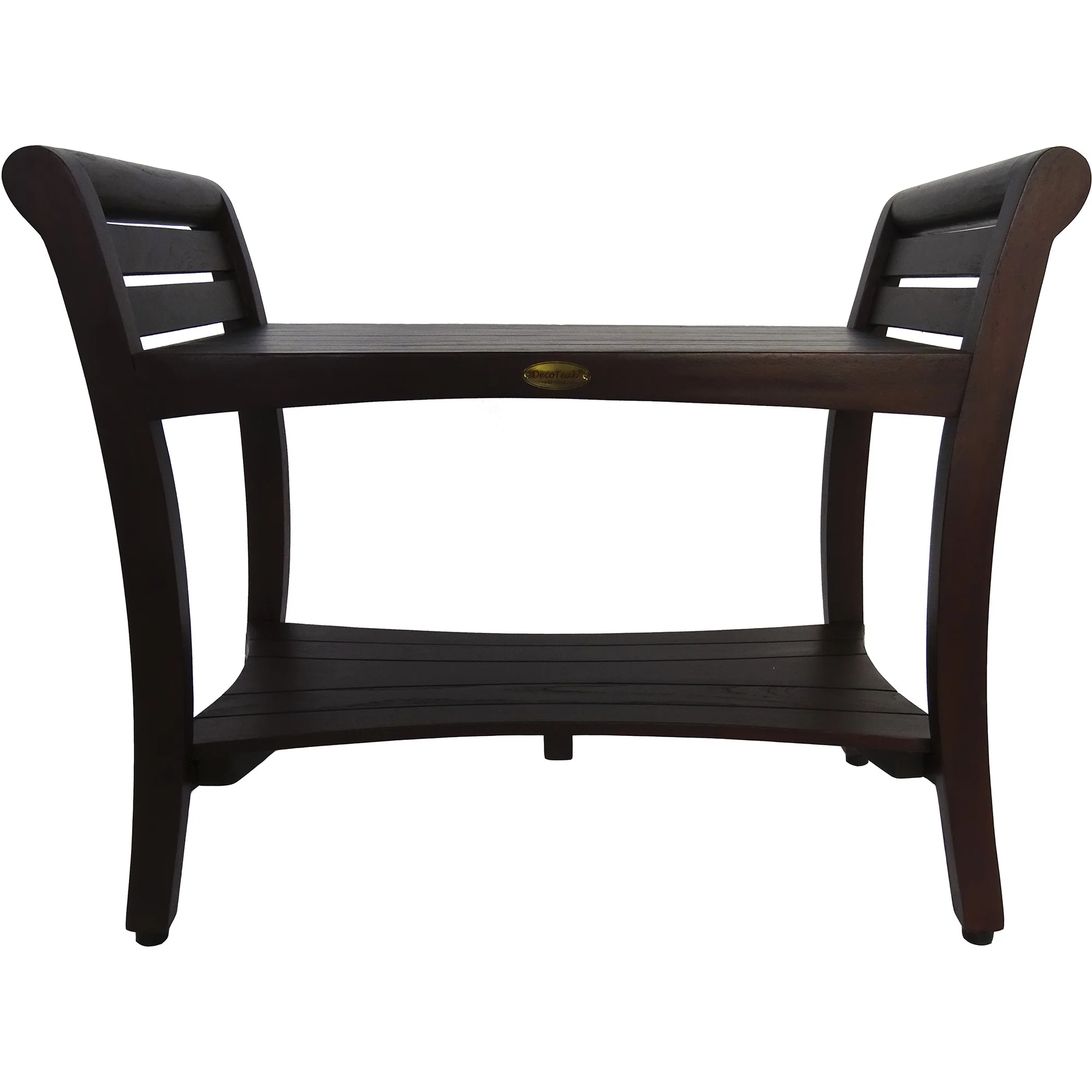 Rectangular Teak Shower Bench with Shelf and Handles in Dark Brown Finish By Homeroots - Image 4