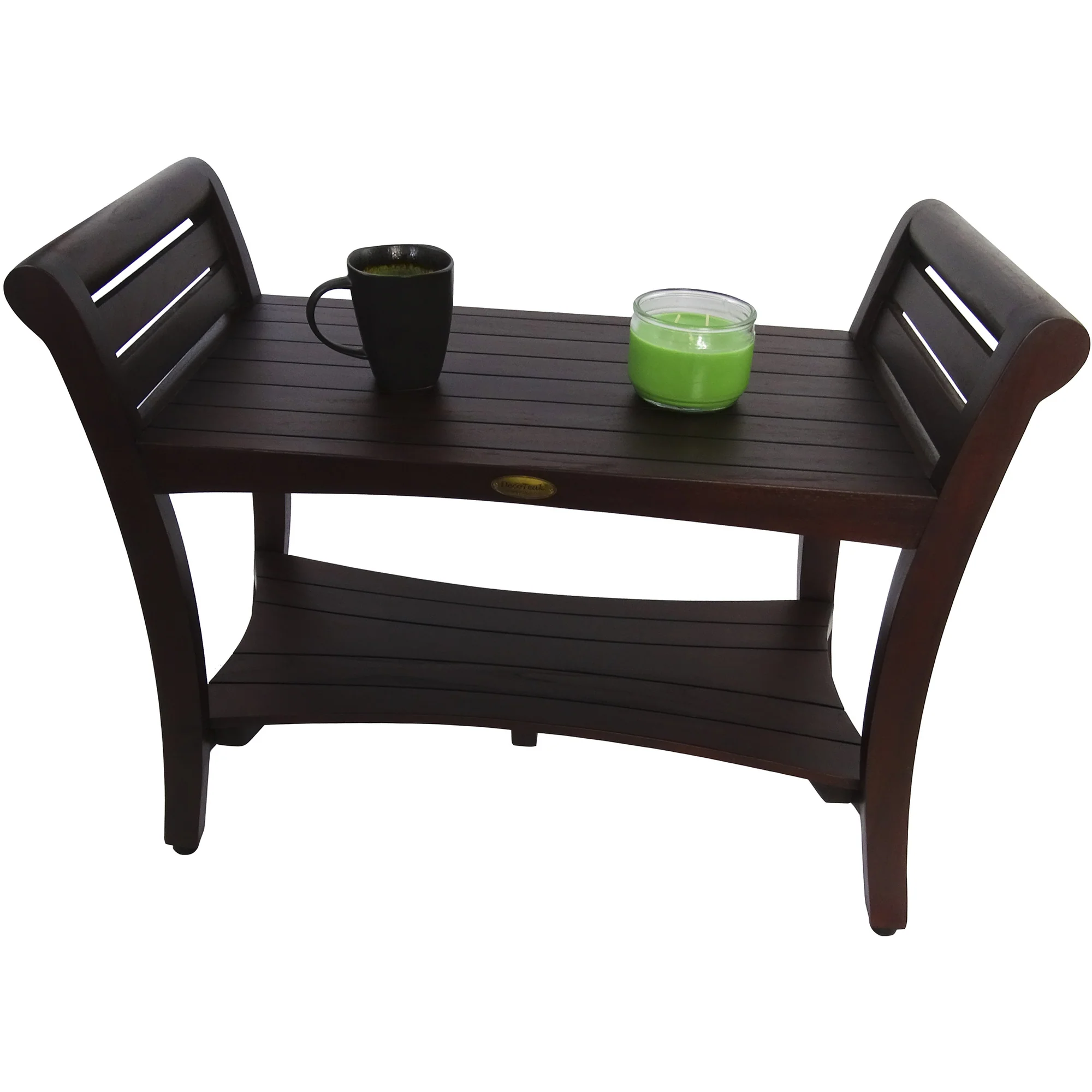 Rectangular Teak Shower Bench with Shelf and Handles in Dark Brown Finish By Homeroots - Image 5