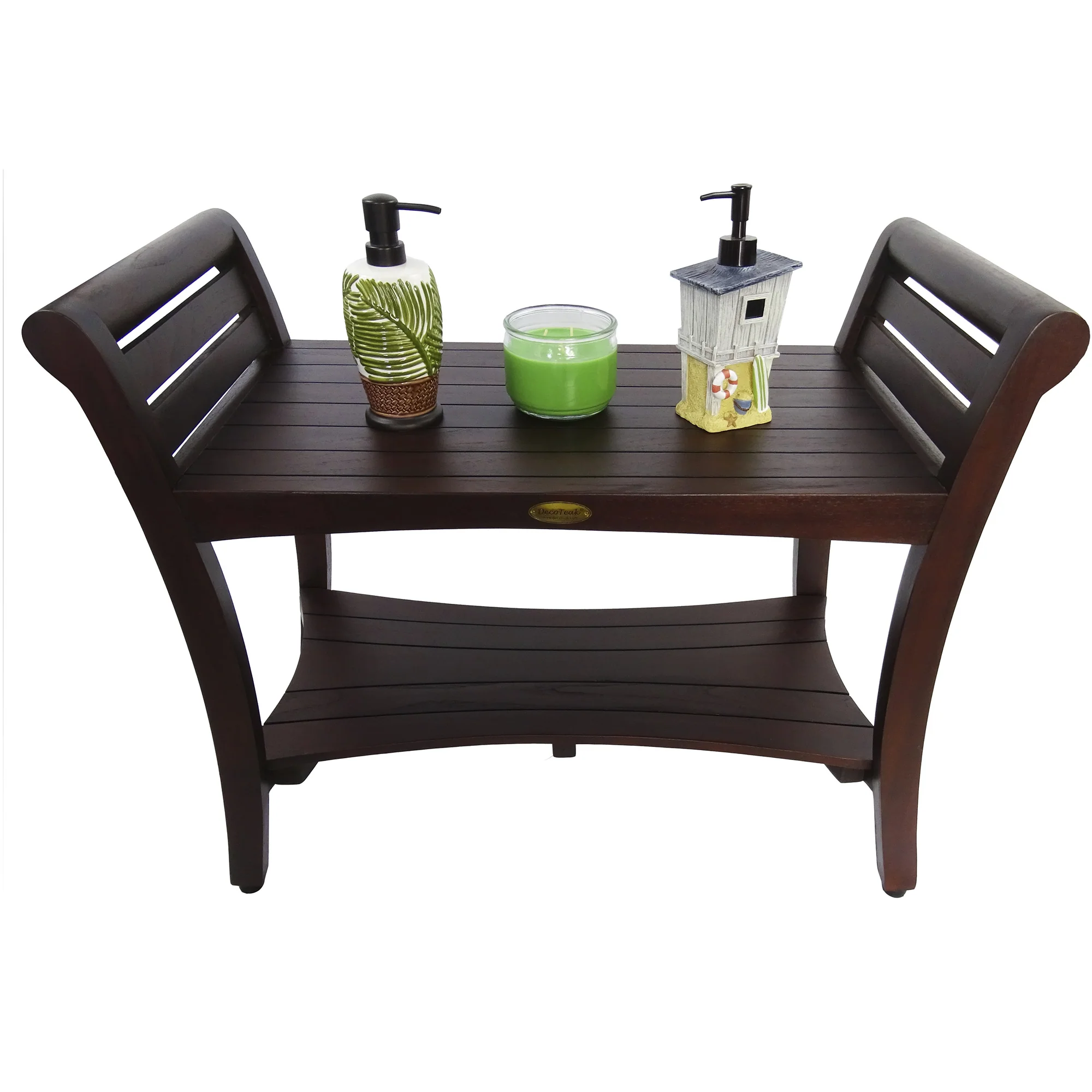 Rectangular Teak Shower Bench with Shelf and Handles in Dark Brown Finish By Homeroots - Image 6