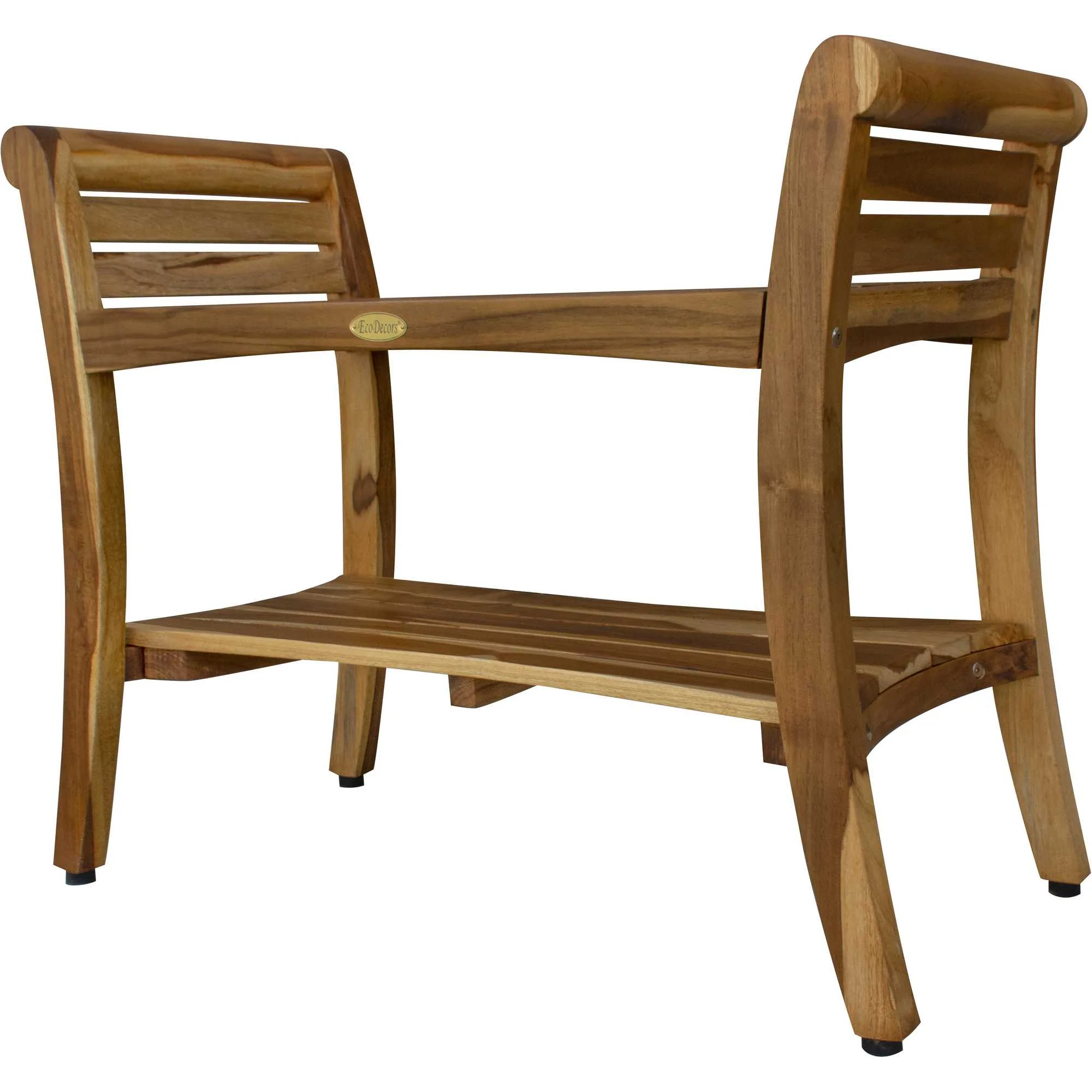 Rectangular Teak Shower Bench with Shelf and Handles in NaturalFinish By Homeroots - Image 2