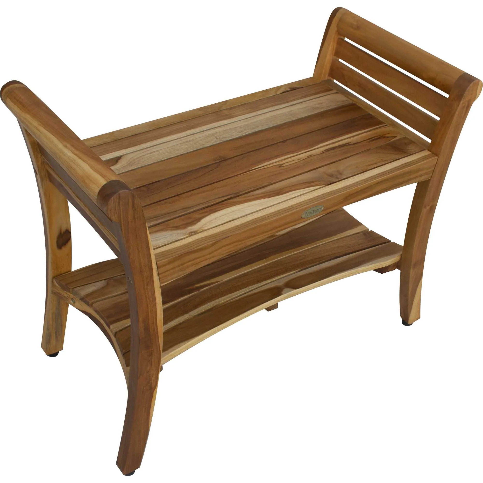 Rectangular Teak Shower Bench with Shelf and Handles in NaturalFinish By Homeroots - Image 3
