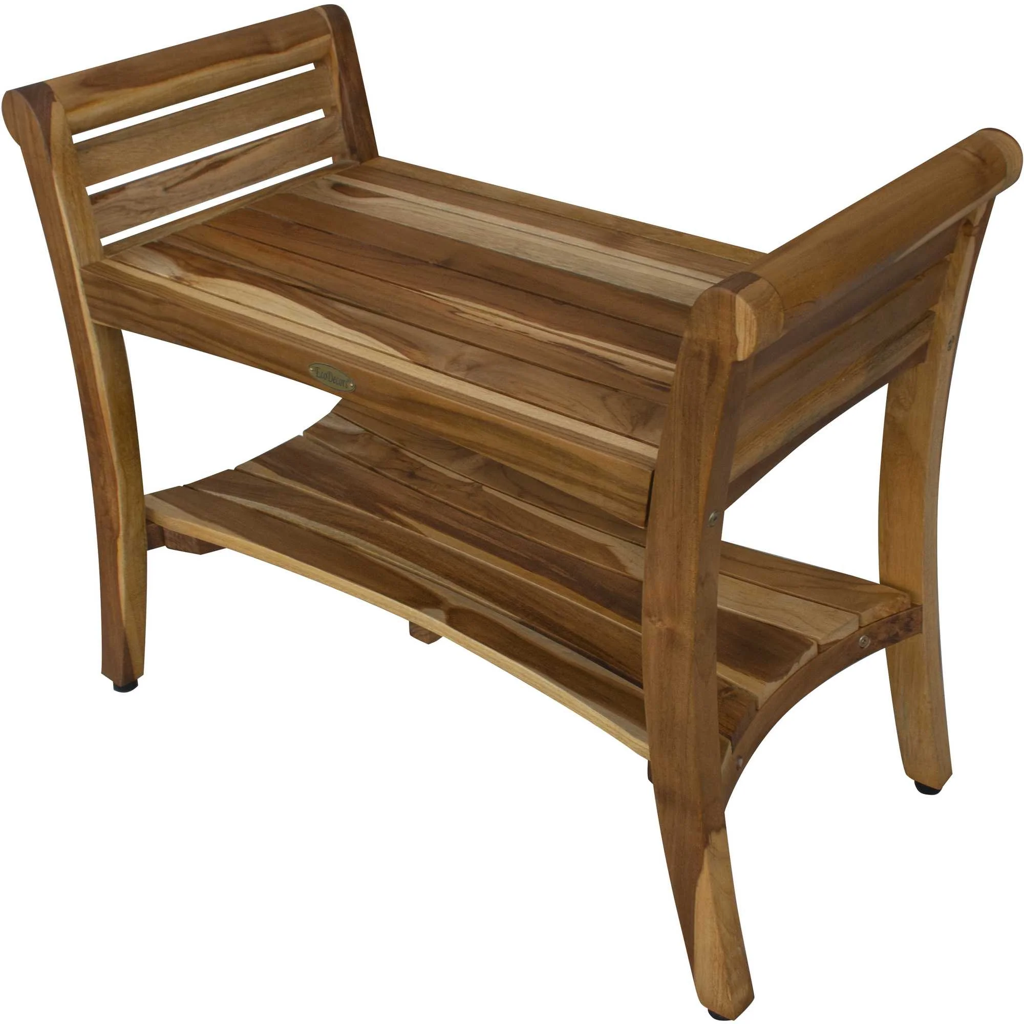 Rectangular Teak Shower Bench with Shelf and Handles in NaturalFinish By Homeroots - Image 4