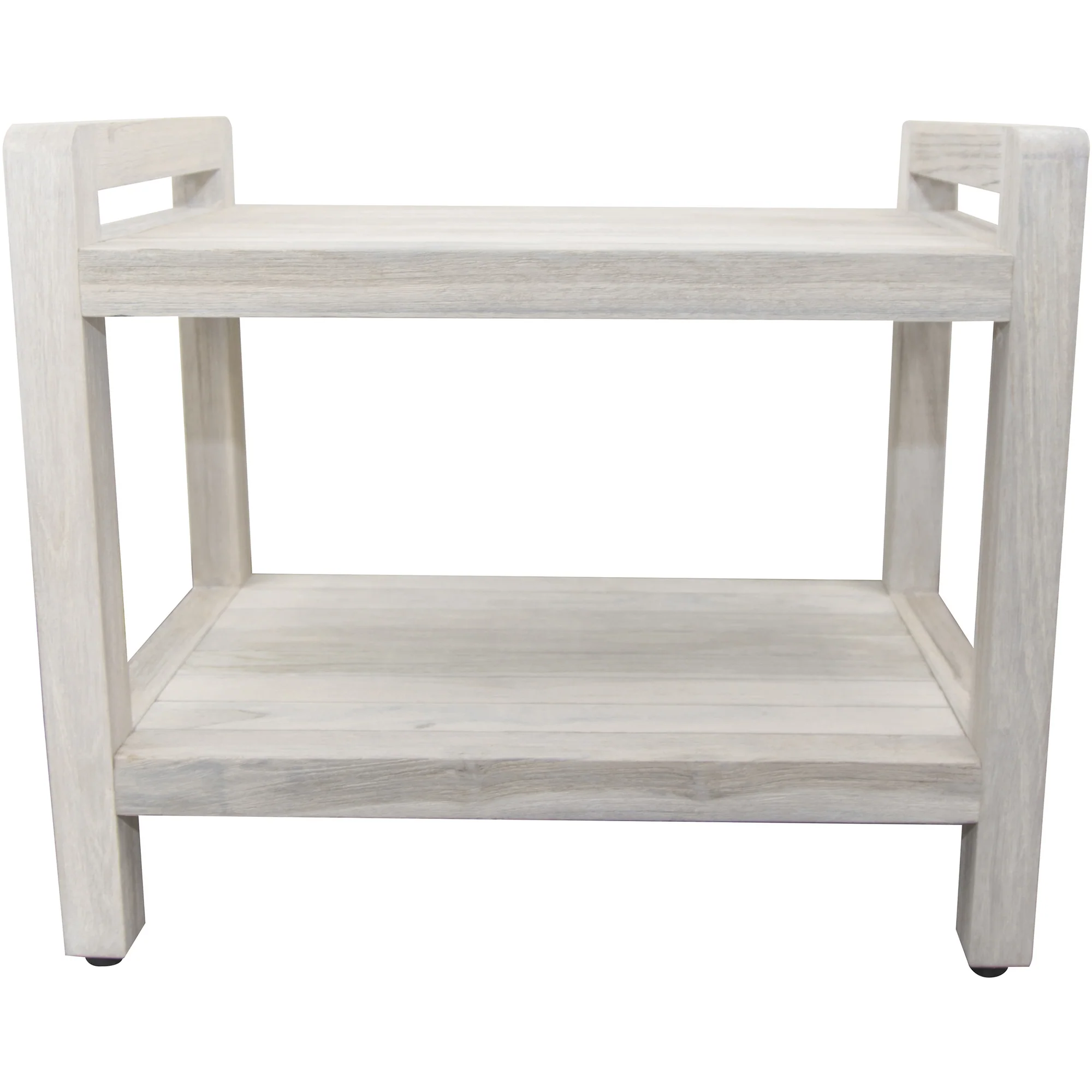 Rectangular Teak Shower Bench with Shelf and Handles in White Finish By Homeroots - Image 2