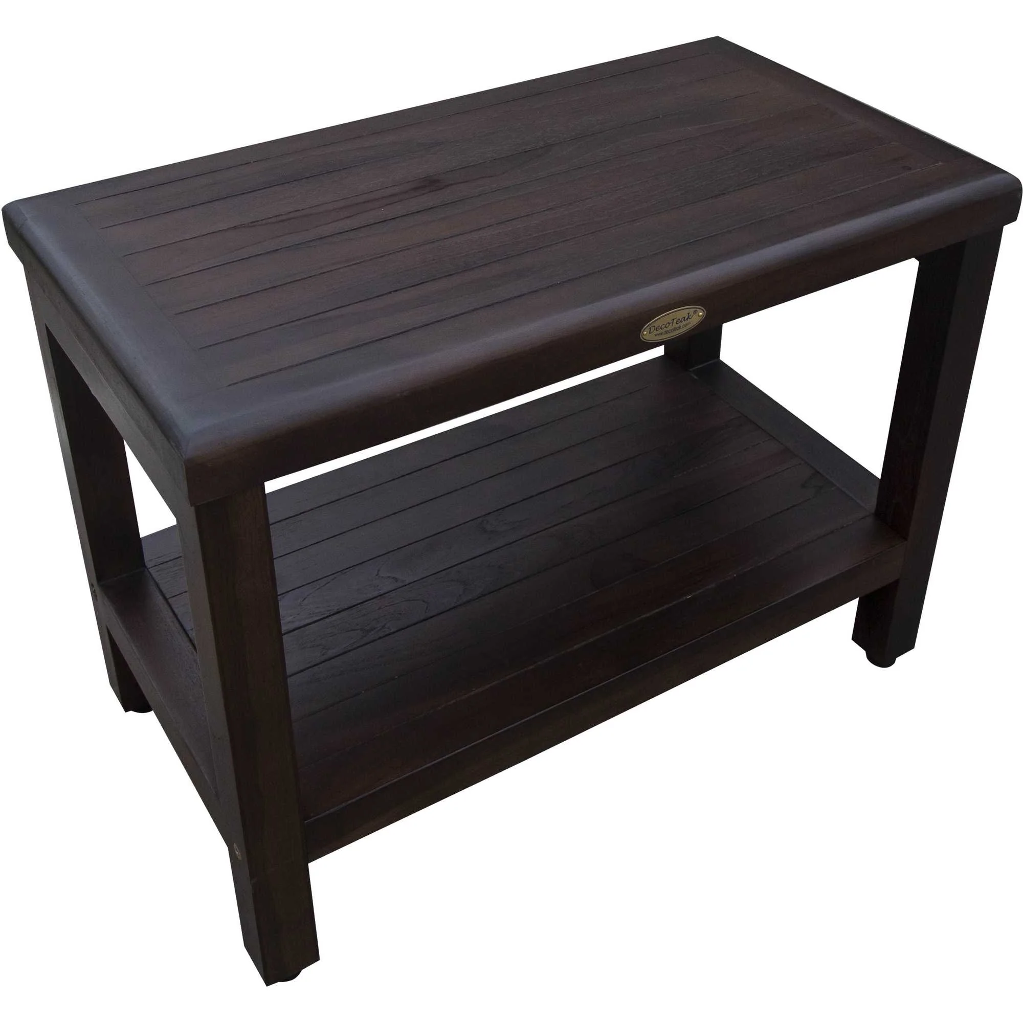 Rectangular Teak Shower Bench with Shelf in Brown Finish By Homeroots - Image 2