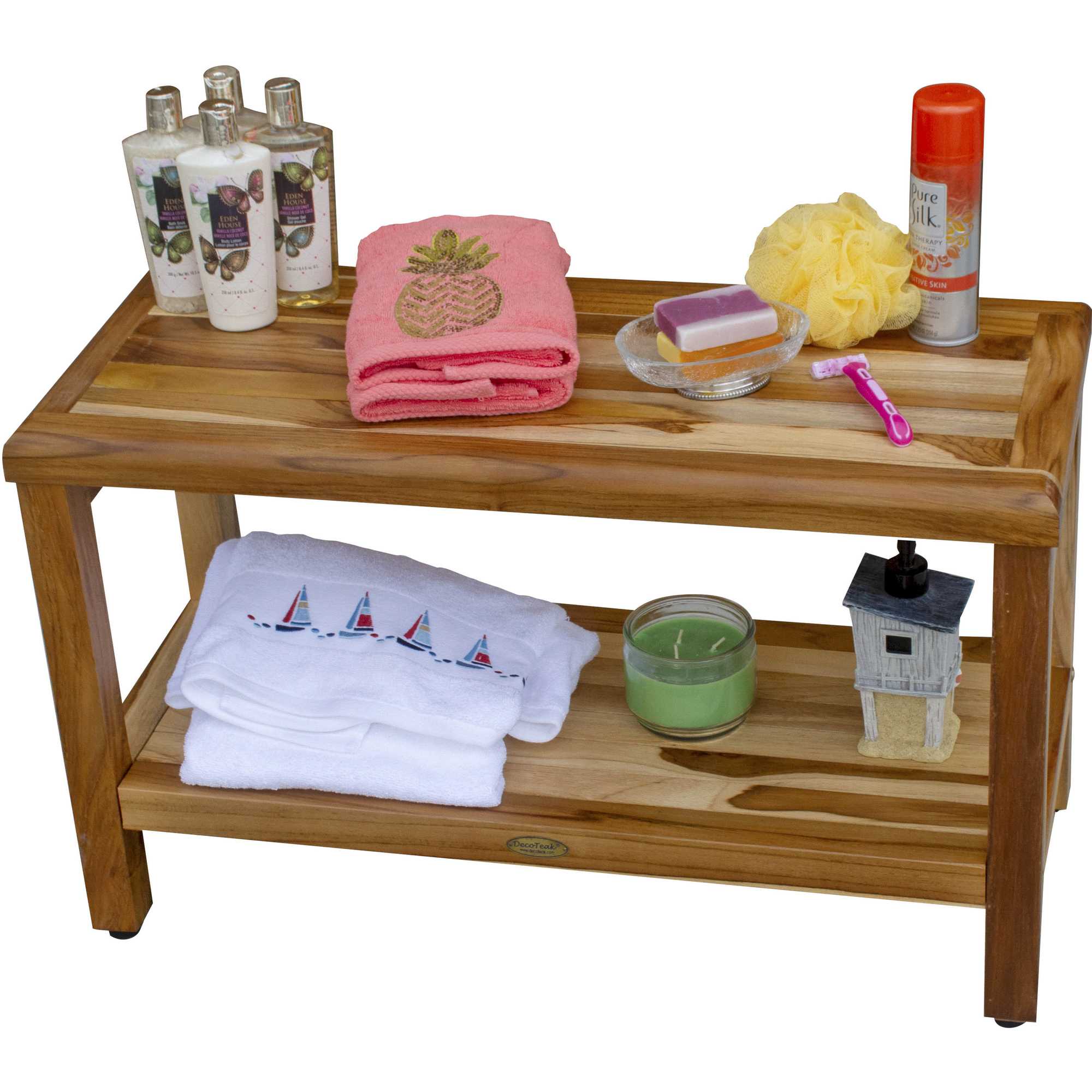 Rectangular Teak Shower Bench with Shelf in Natural Finish By Homeroots - 376698 - Image 6