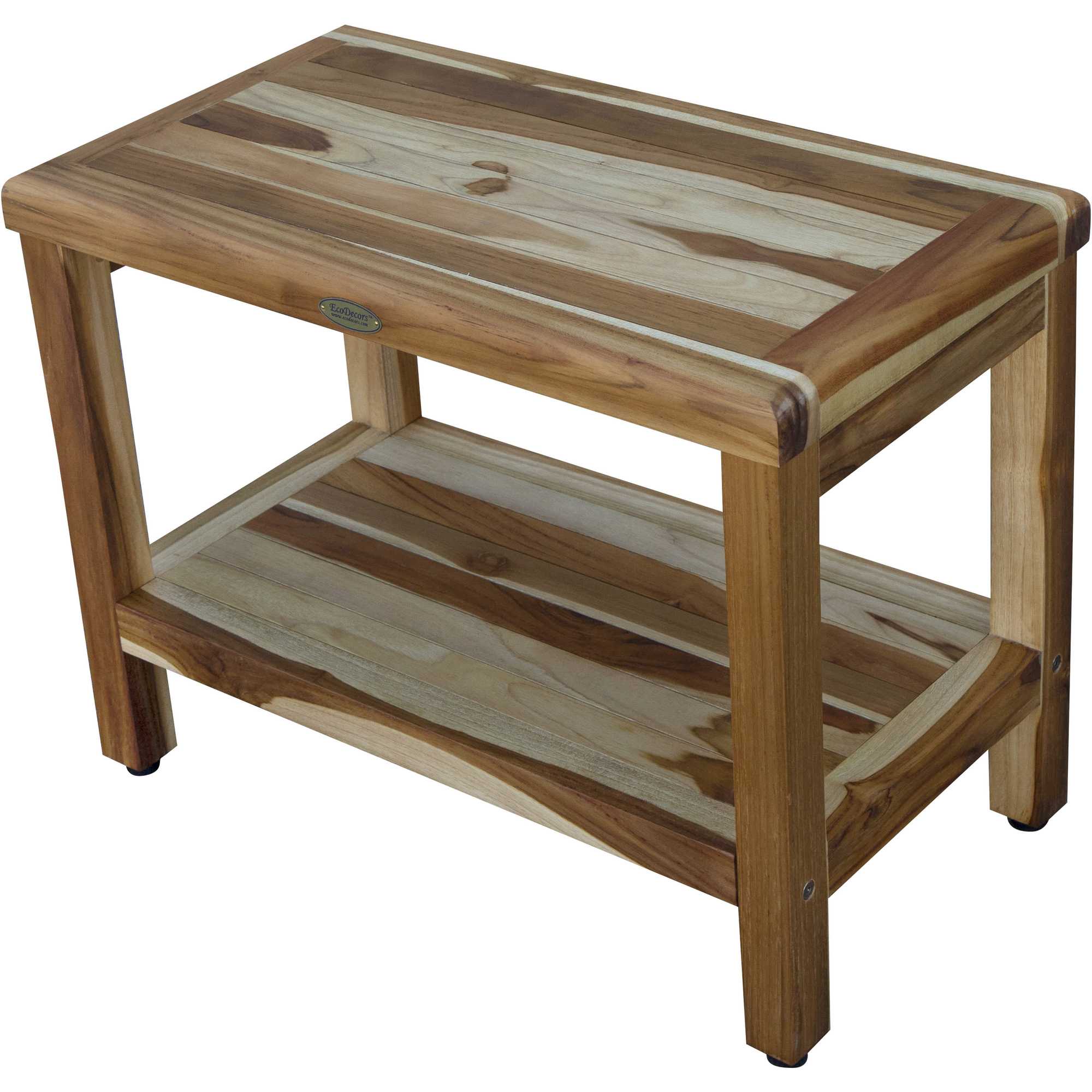 Rectangular Teak Shower Bench with Shelf in Natural Finish By Homeroots - 376699 - Image 2
