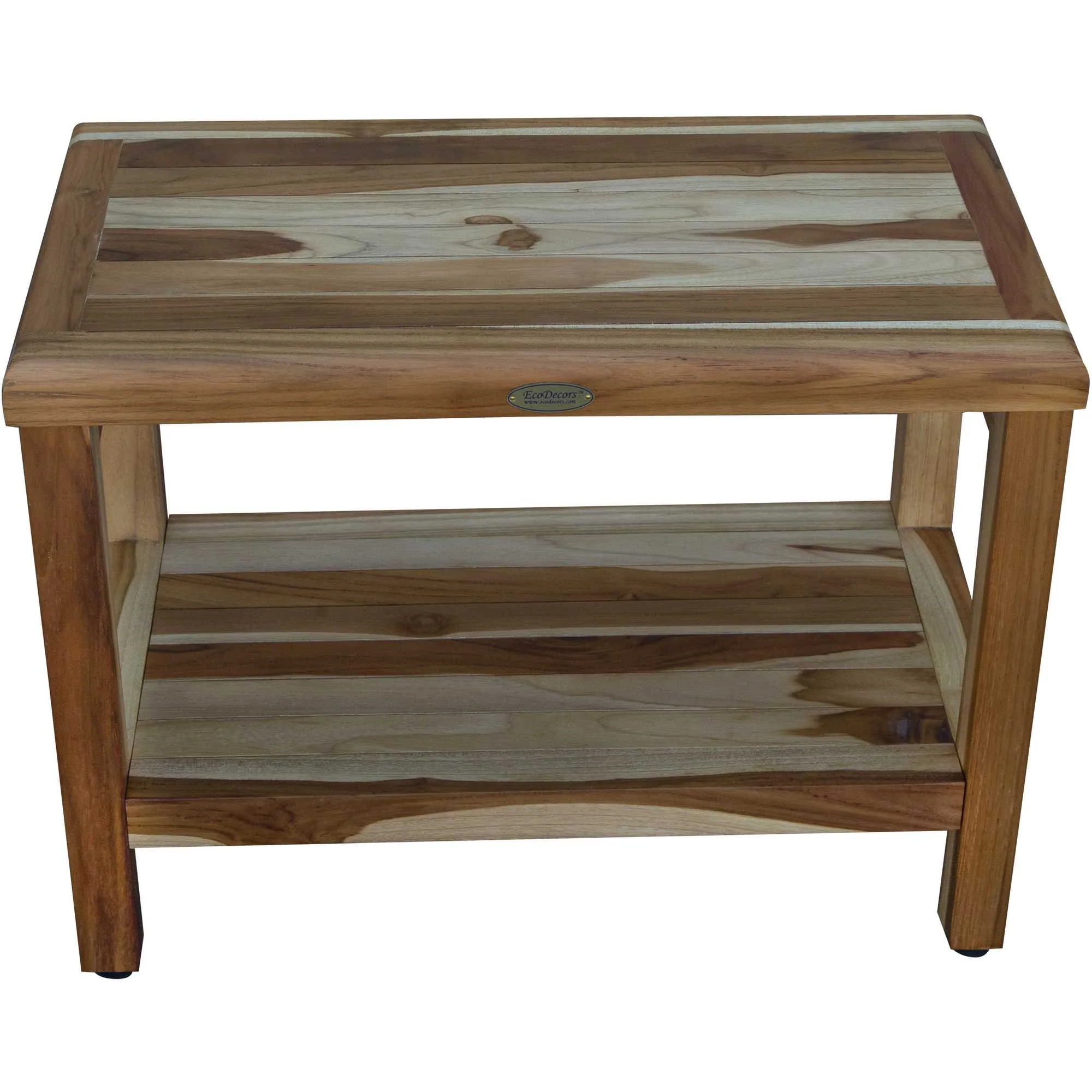 Rectangular Teak Shower Bench with Shelf in Natural Finish By Homeroots - 376699 - Image 3
