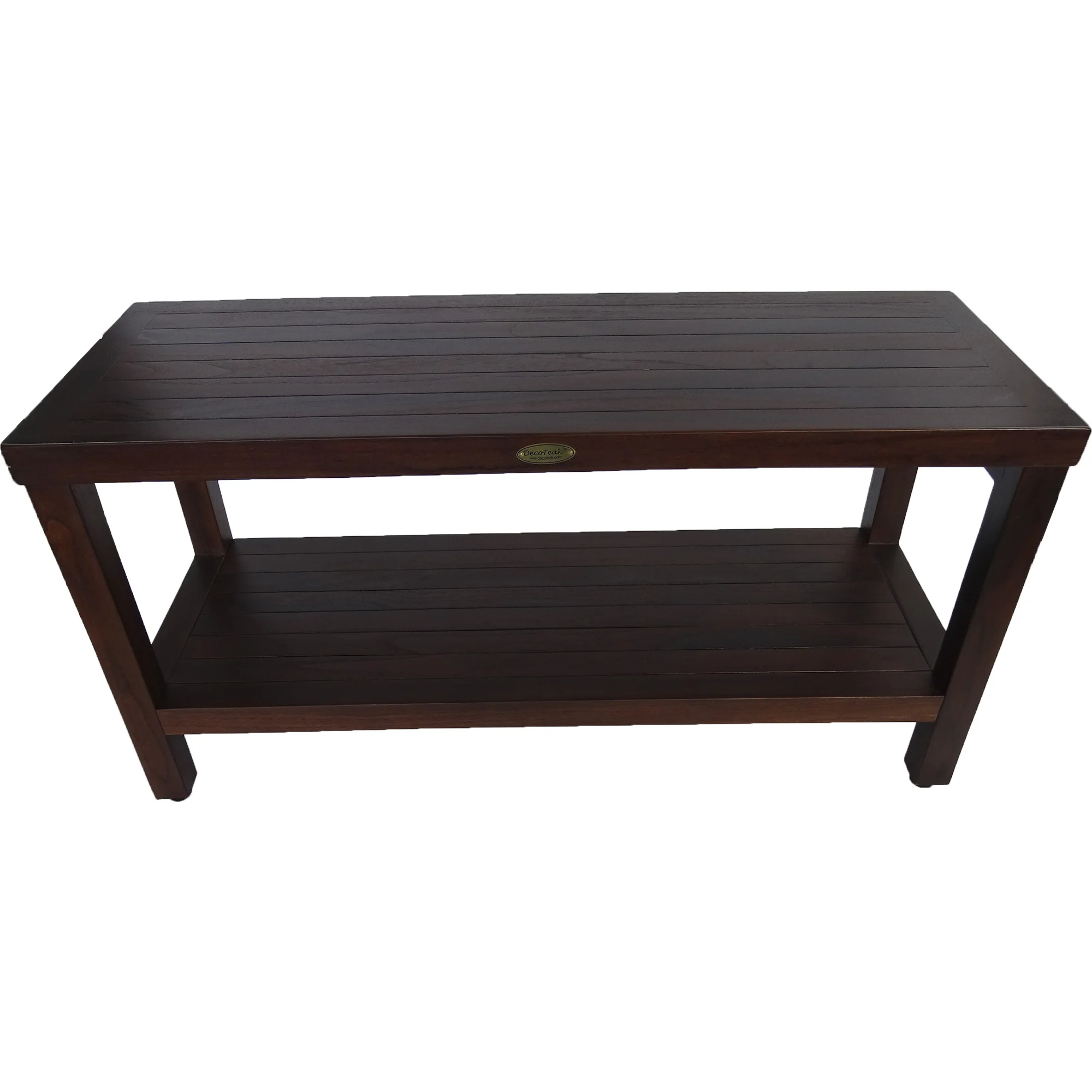 Rectangular Teak Shower Outdoor Bench with Shelf in Brown Finish By Homeroots - Image 2