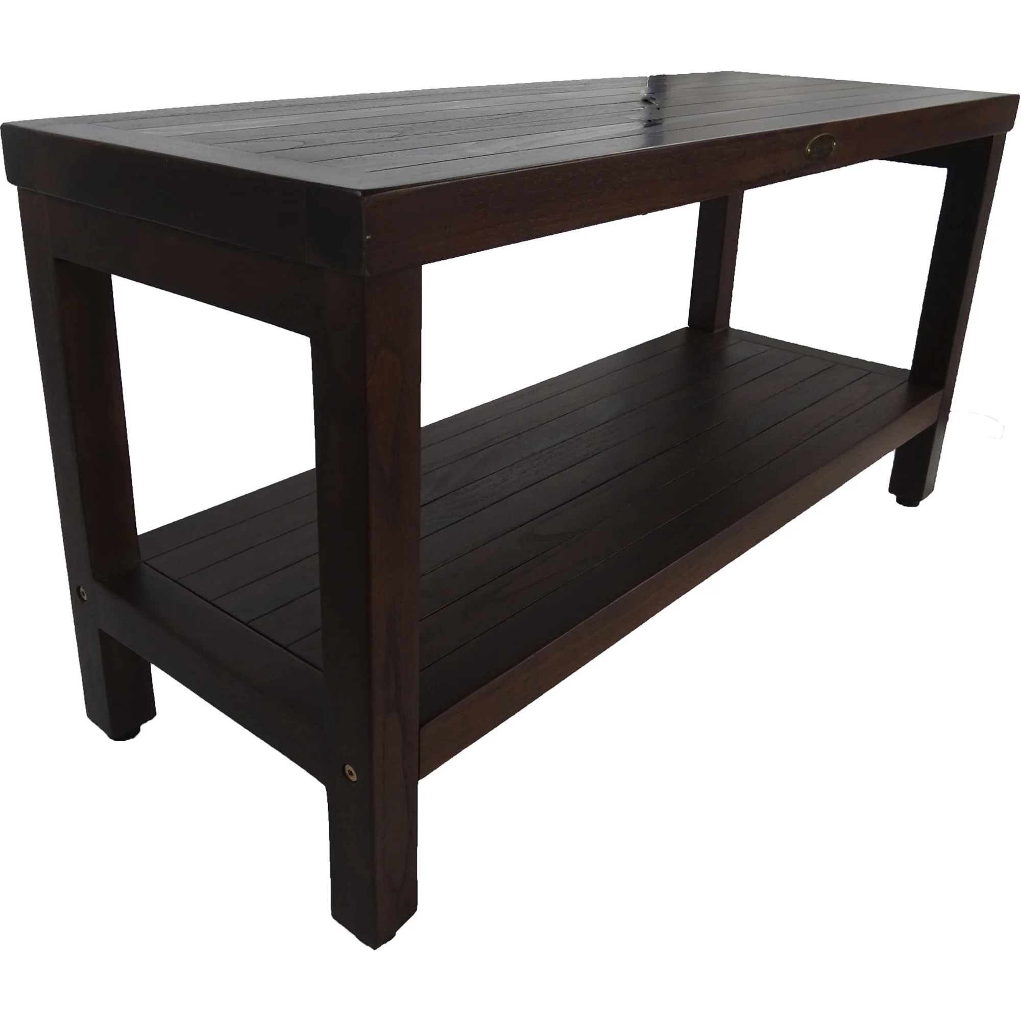 Rectangular Teak Shower Outdoor Bench with Shelf in Brown Finish By Homeroots - Image 3