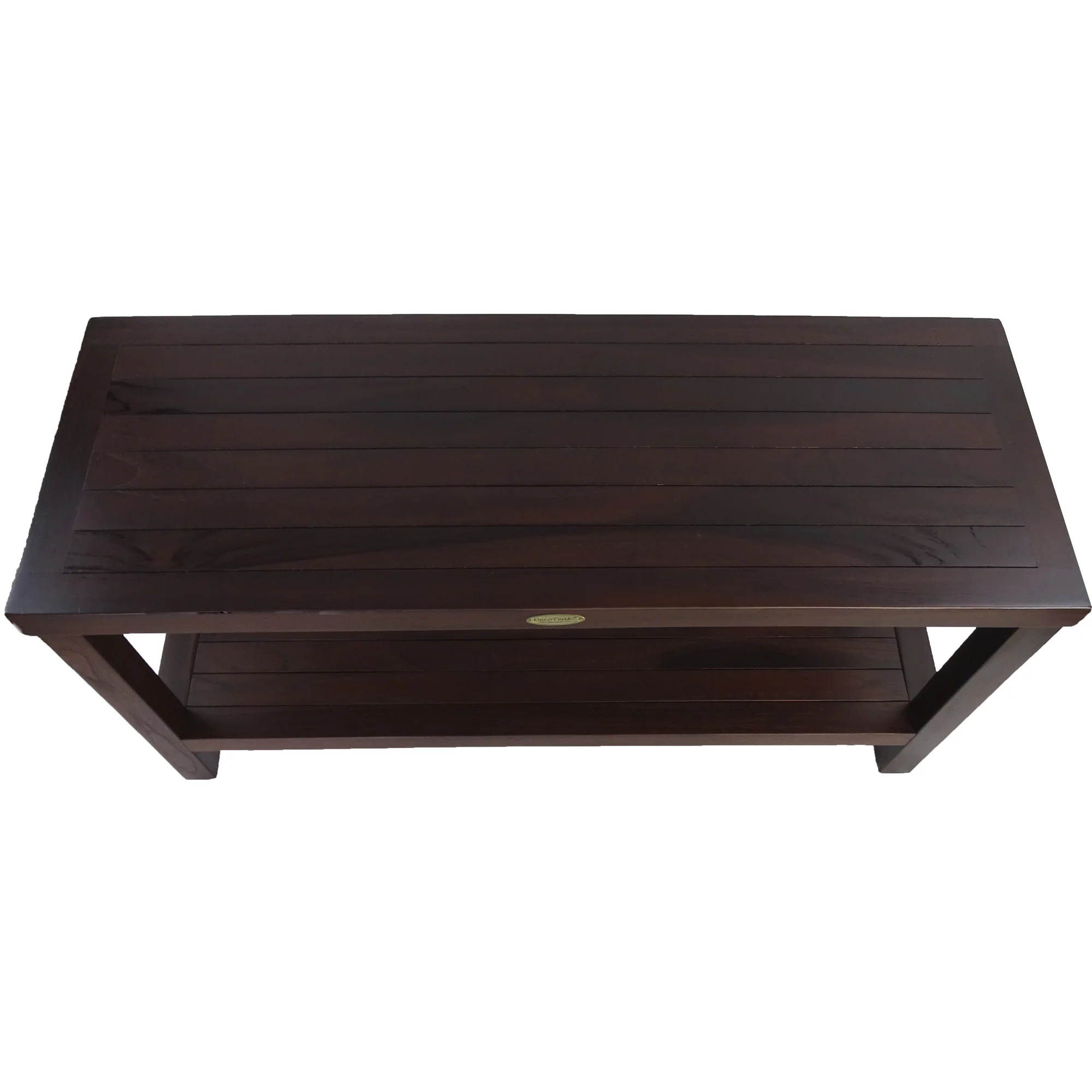 Rectangular Teak Shower Outdoor Bench with Shelf in Brown Finish By Homeroots - Image 4