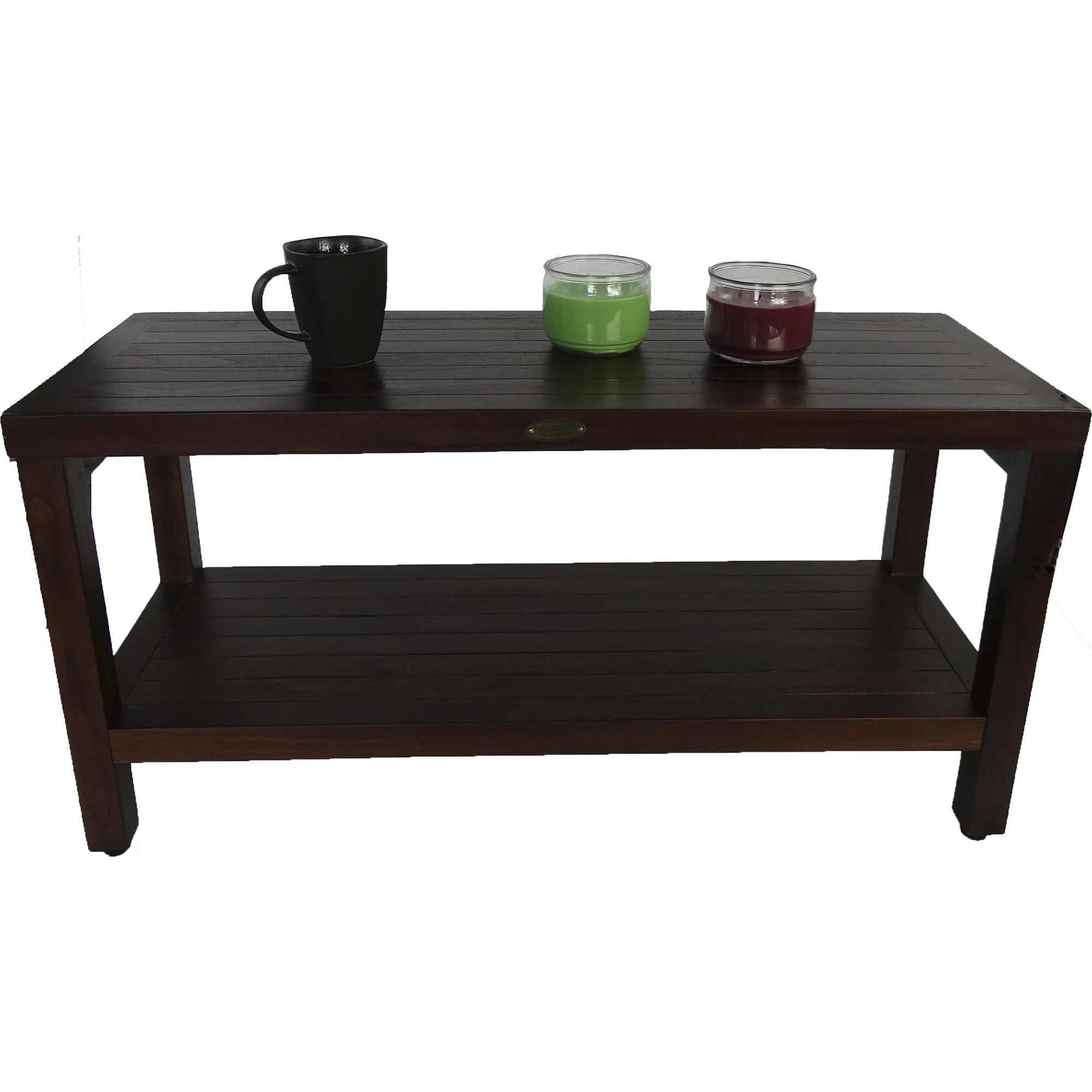 Rectangular Teak Shower Outdoor Bench with Shelf in Brown Finish By Homeroots - Image 5