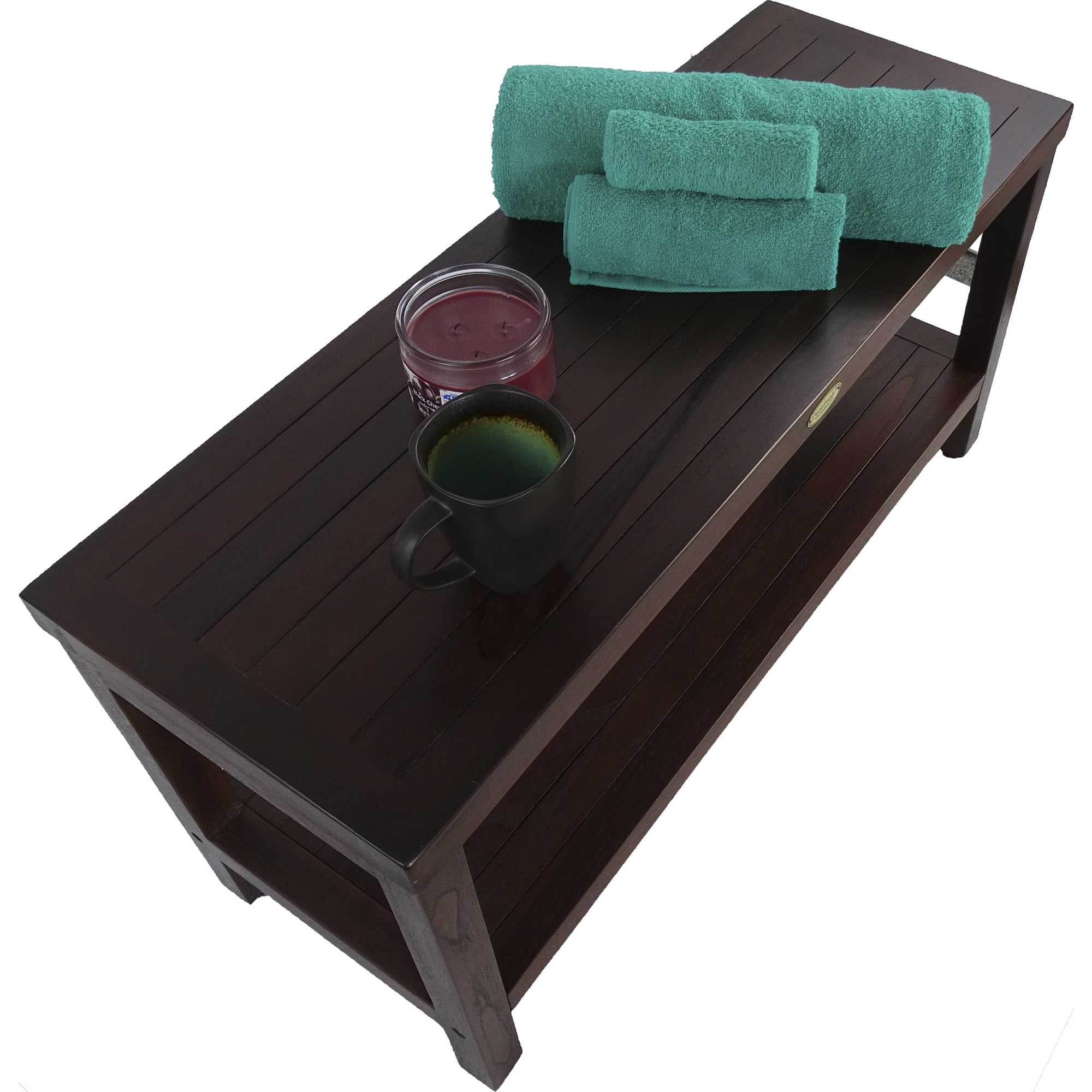 Rectangular Teak Shower Outdoor Bench with Shelf in Brown Finish By Homeroots - Image 6