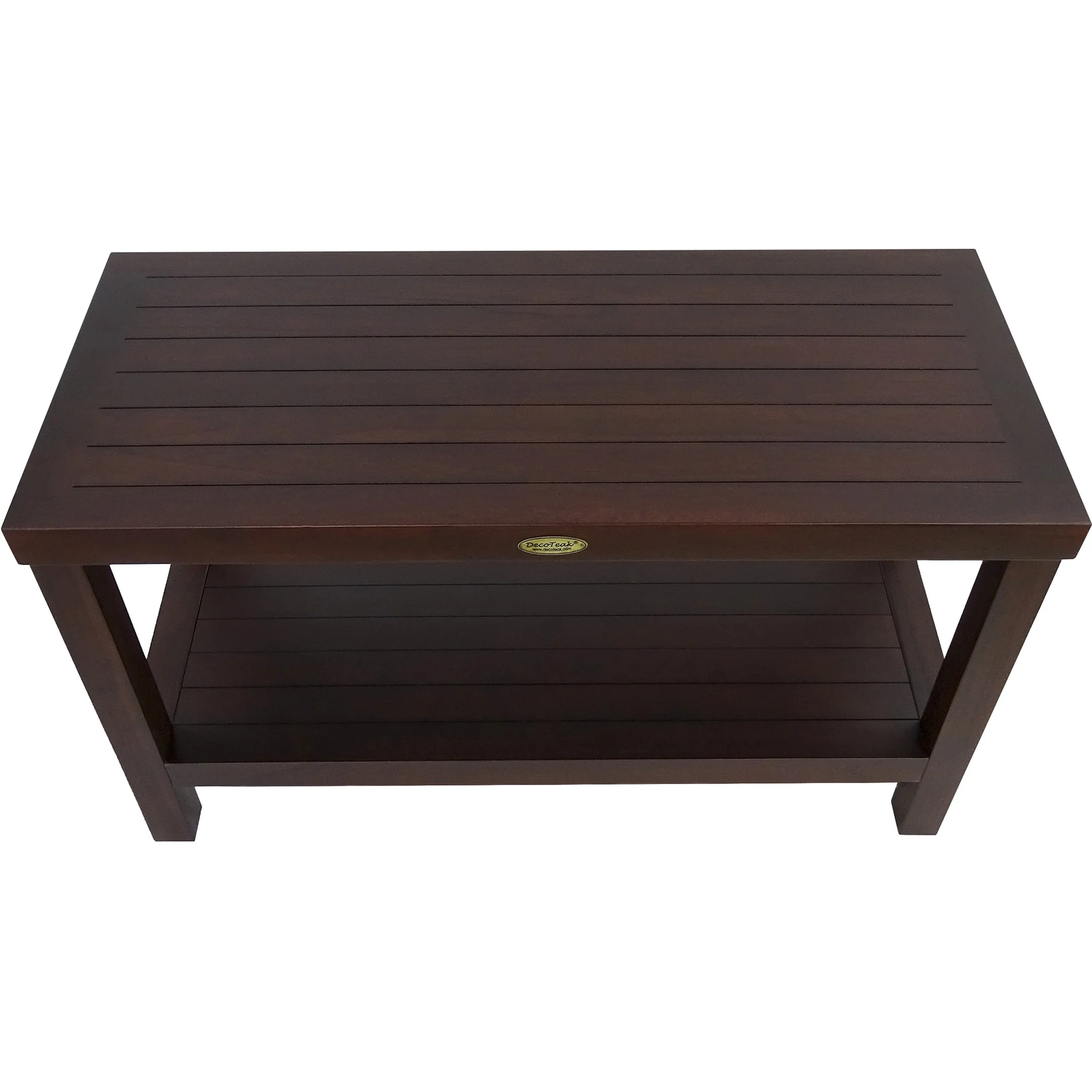 Rectangular Teak Shower Stool or Bench with Shelf in Brown Finish By Homeroots - Image 2