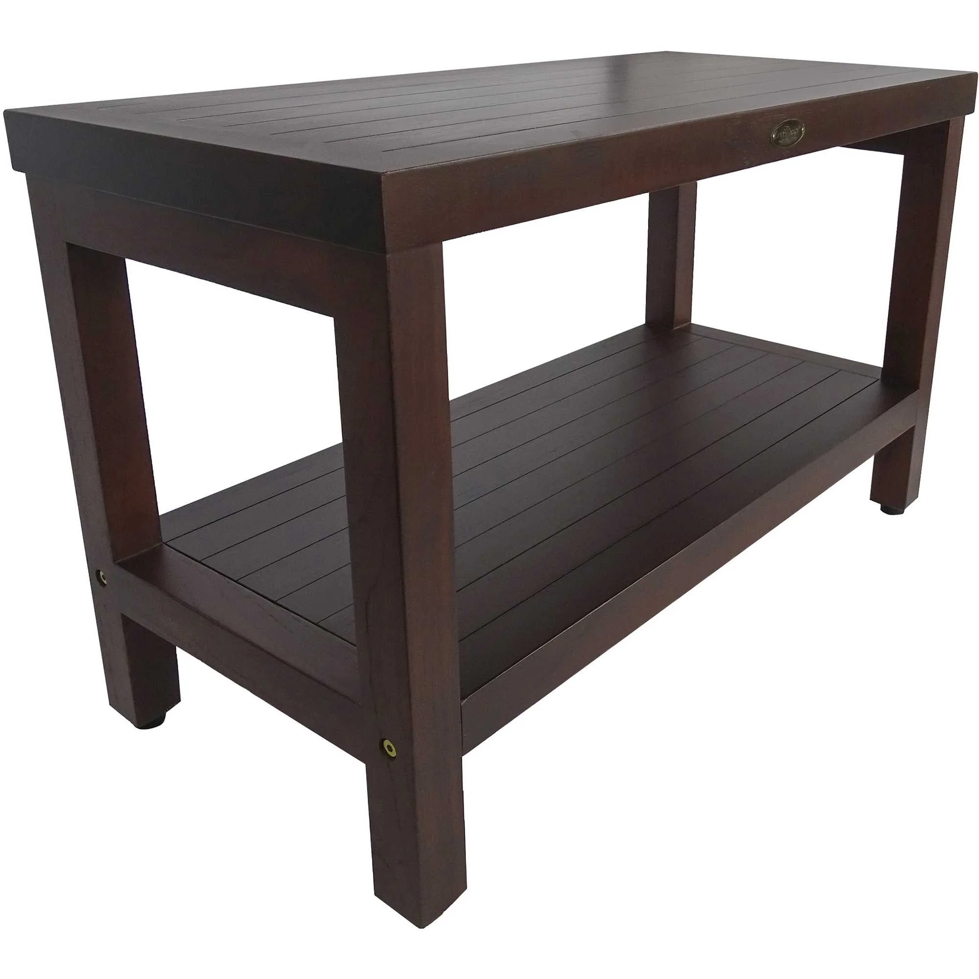 Rectangular Teak Shower Stool or Bench with Shelf in Brown Finish By Homeroots - Image 3