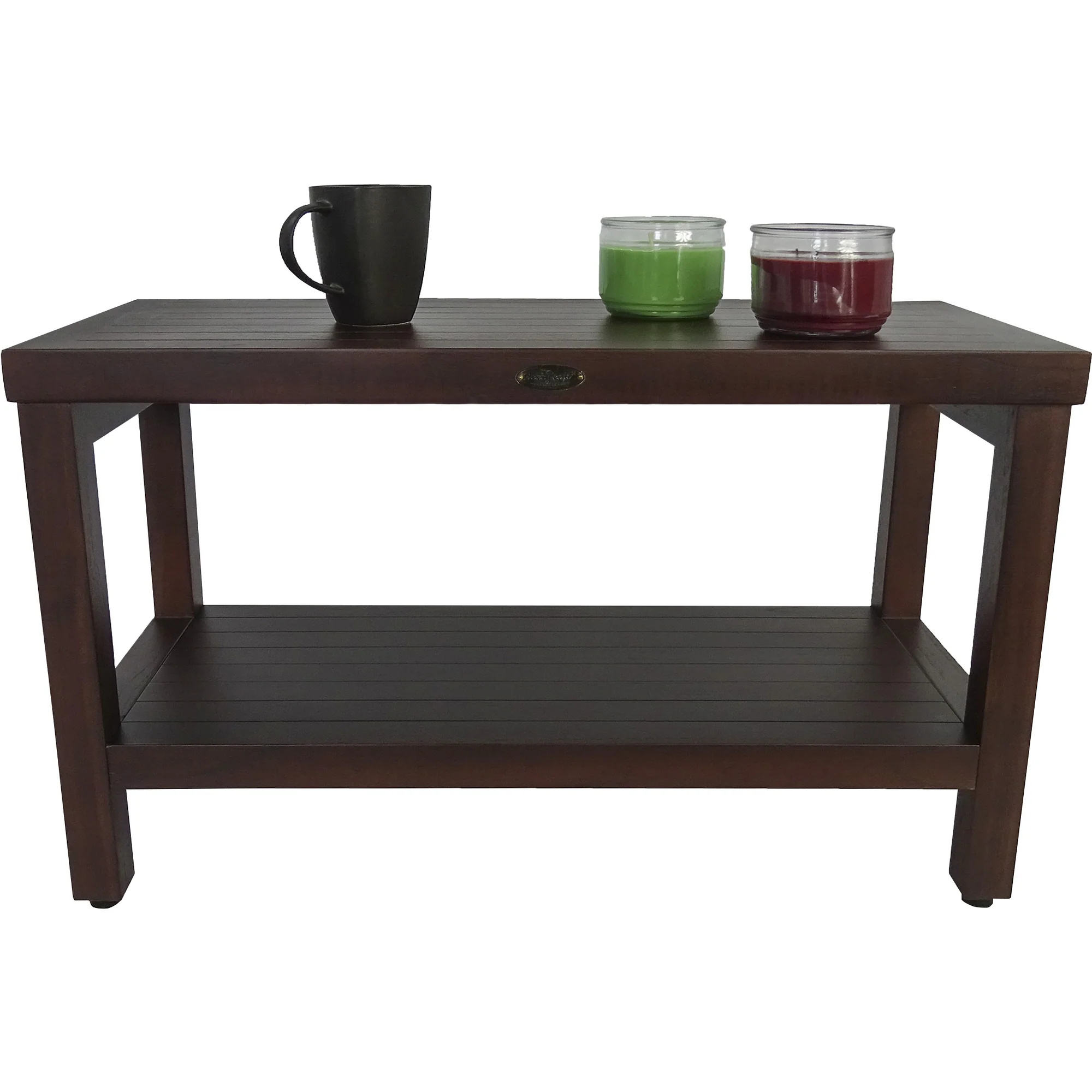 Rectangular Teak Shower Stool or Bench with Shelf in Brown Finish By Homeroots - Image 5