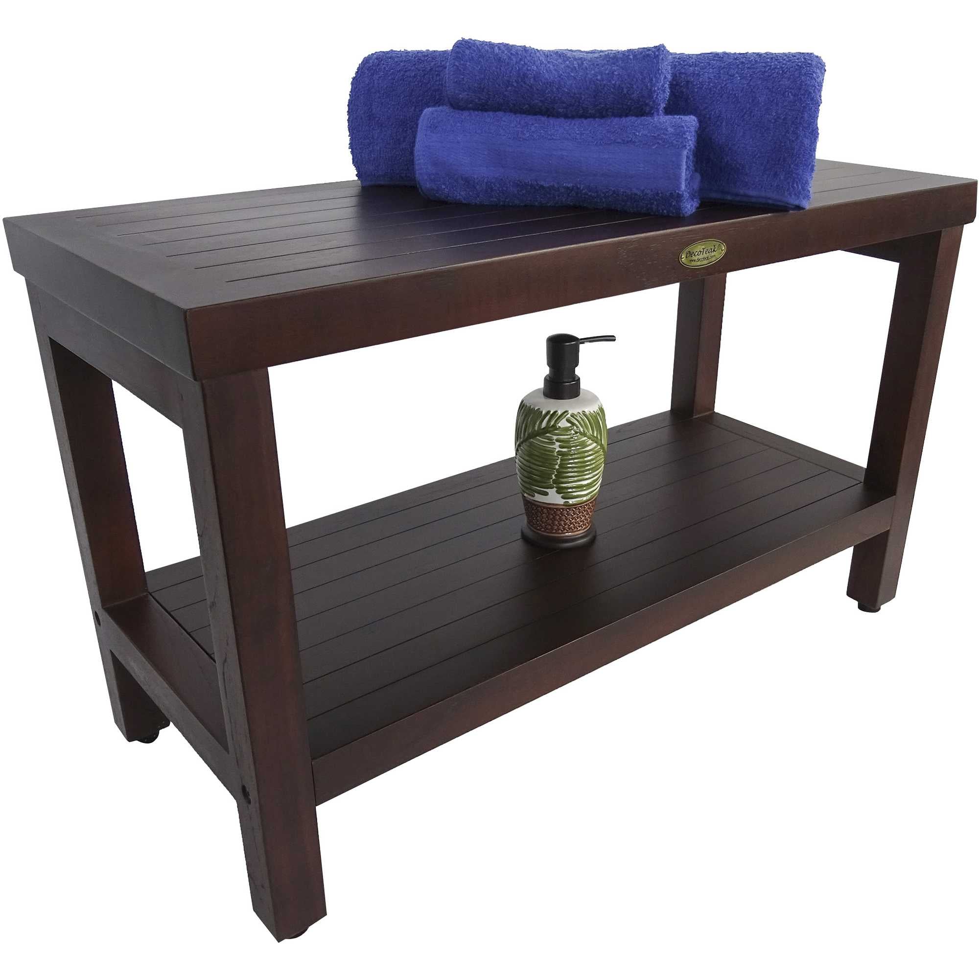 Rectangular Teak Shower Stool or Bench with Shelf in Brown Finish By Homeroots - Image 6