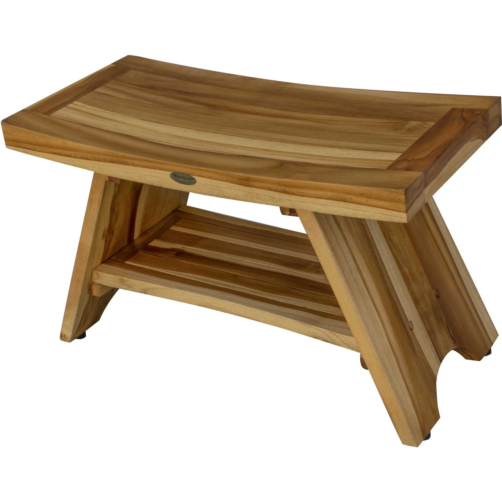 Rectangular Teak Shower Stool or Bench with Shelf in Natural Finish By Homeroots - Image 2