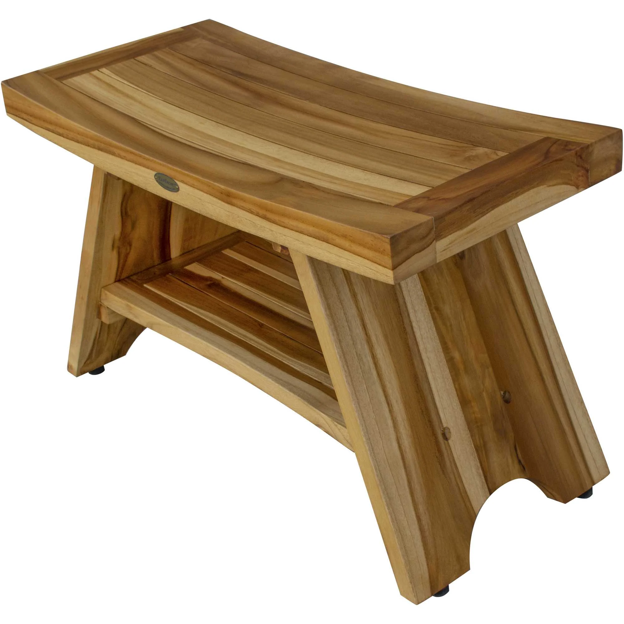 Rectangular Teak Shower Stool or Bench with Shelf in Natural Finish By Homeroots - Image 3
