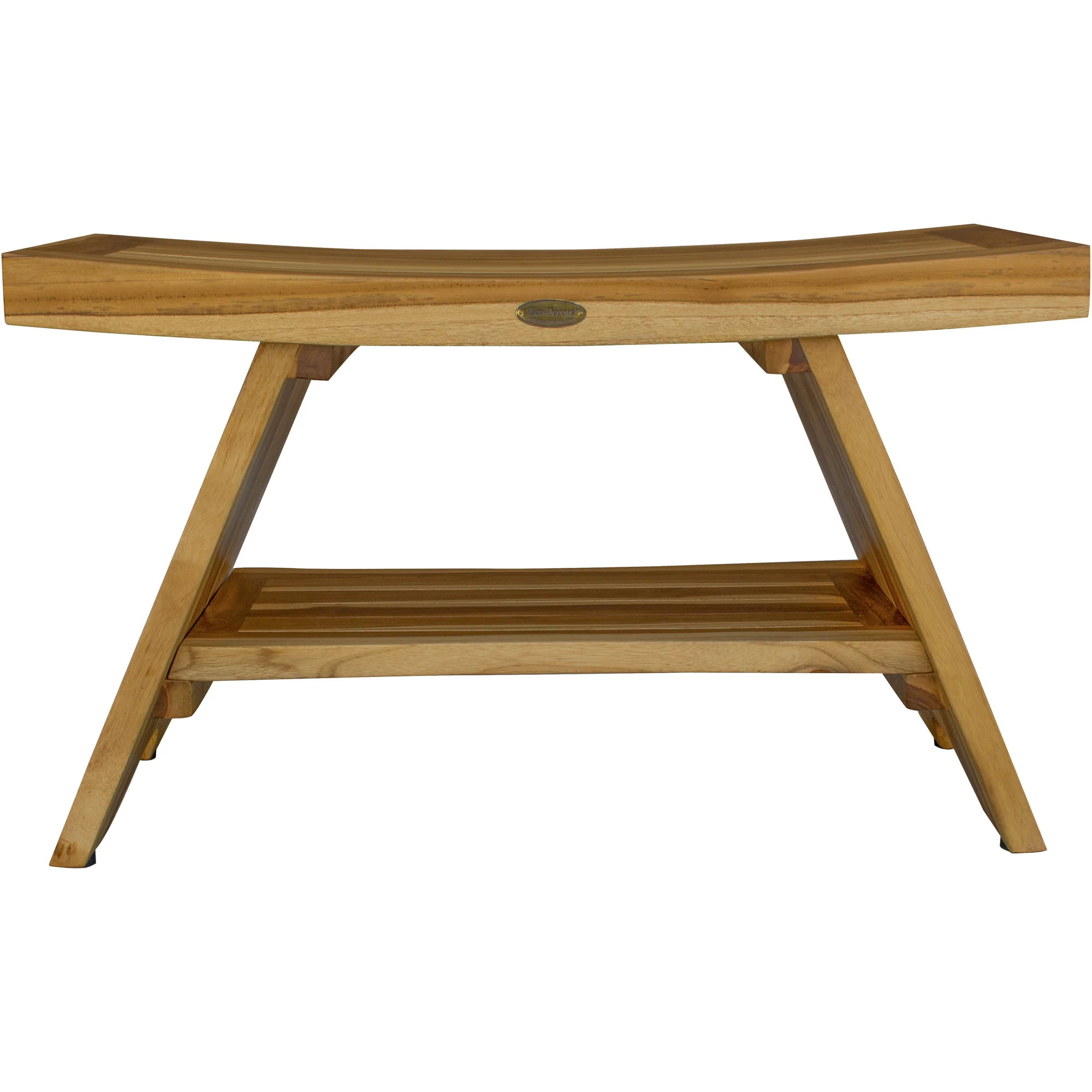 Rectangular Teak Shower Stool or Bench with Shelf in Natural Finish By Homeroots - Image 4