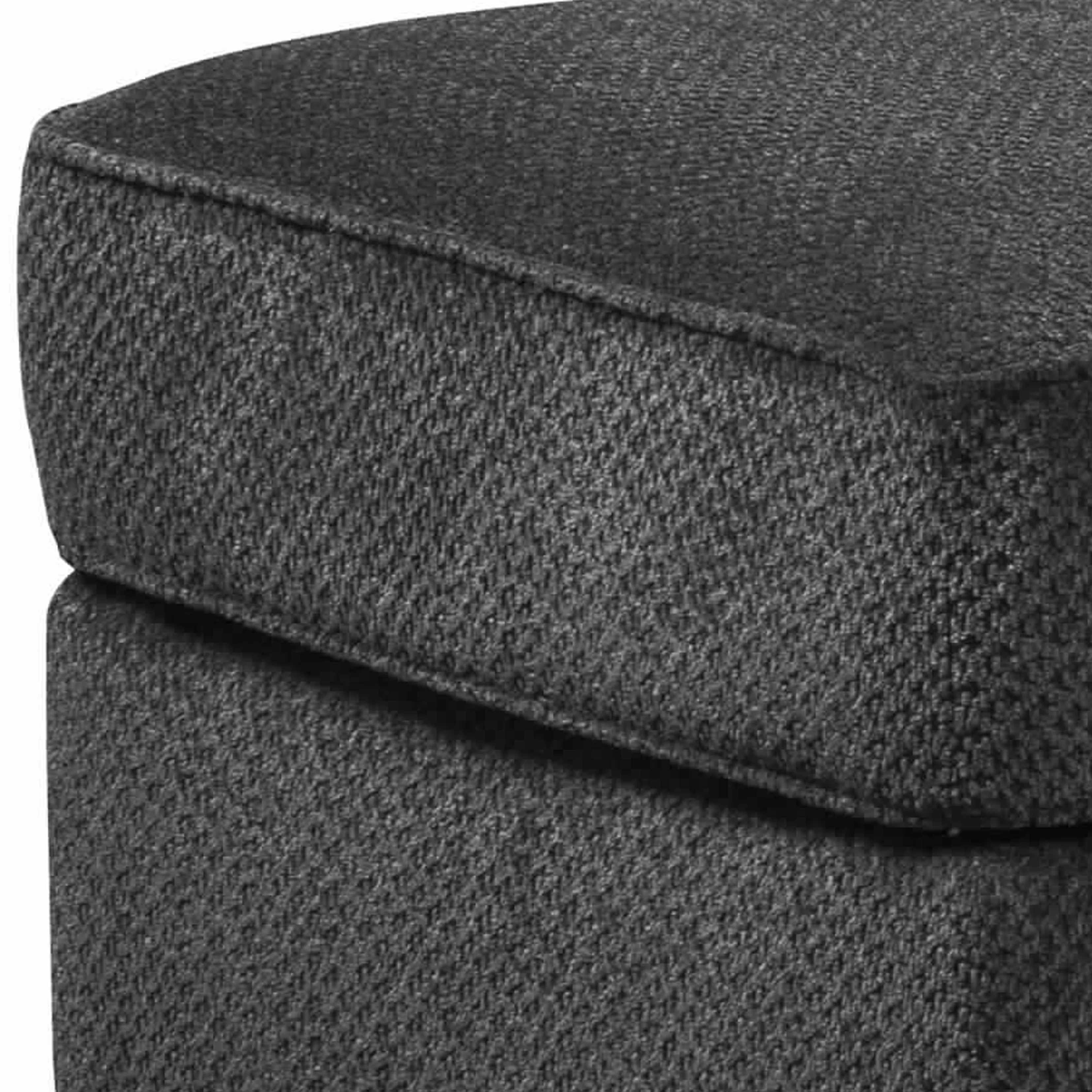 Rectangular Textured Fabric Upholstered Ottoman, Charcoal Gray By Benzara - Image 4