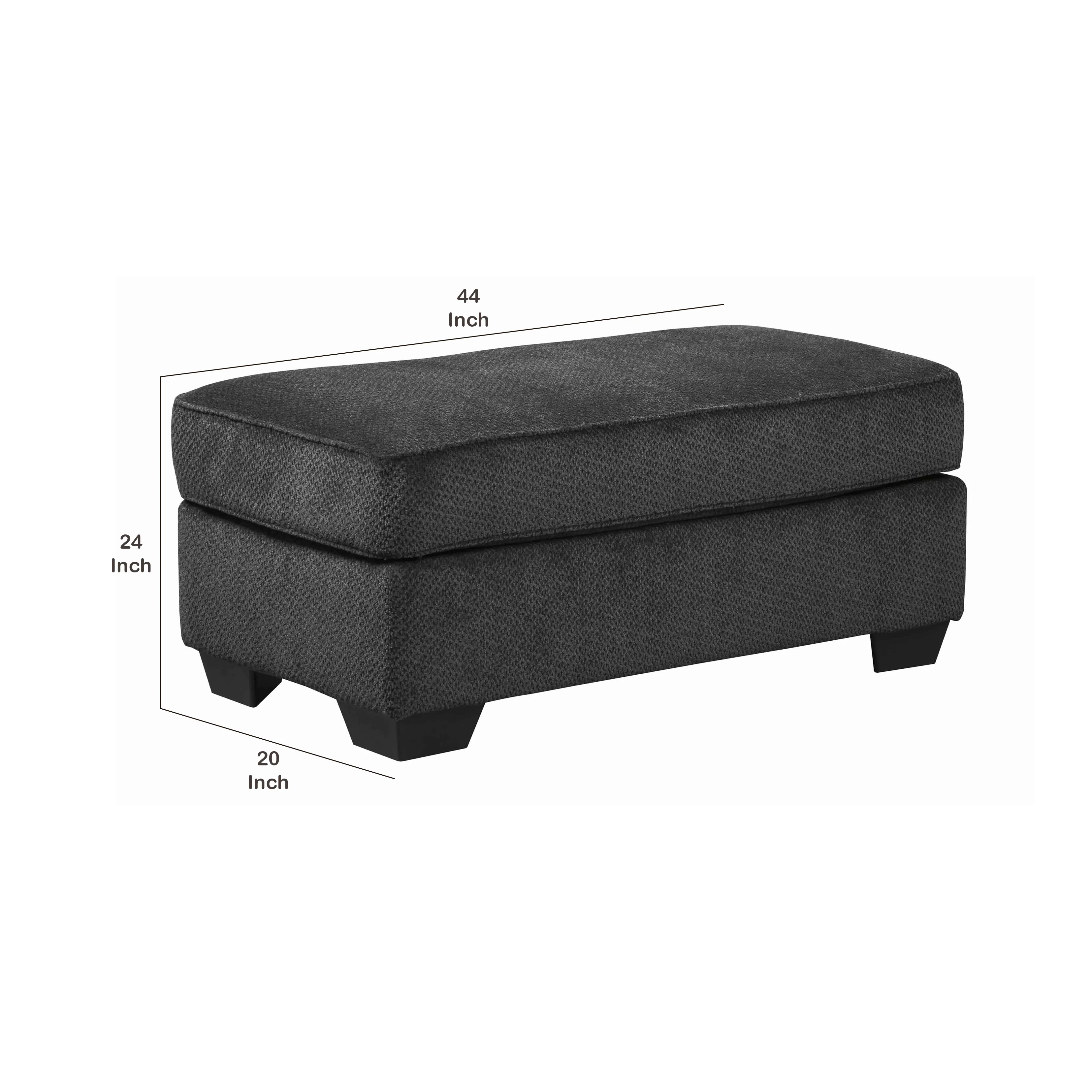 Rectangular Textured Fabric Upholstered Ottoman, Charcoal Gray By Benzara - Image 5