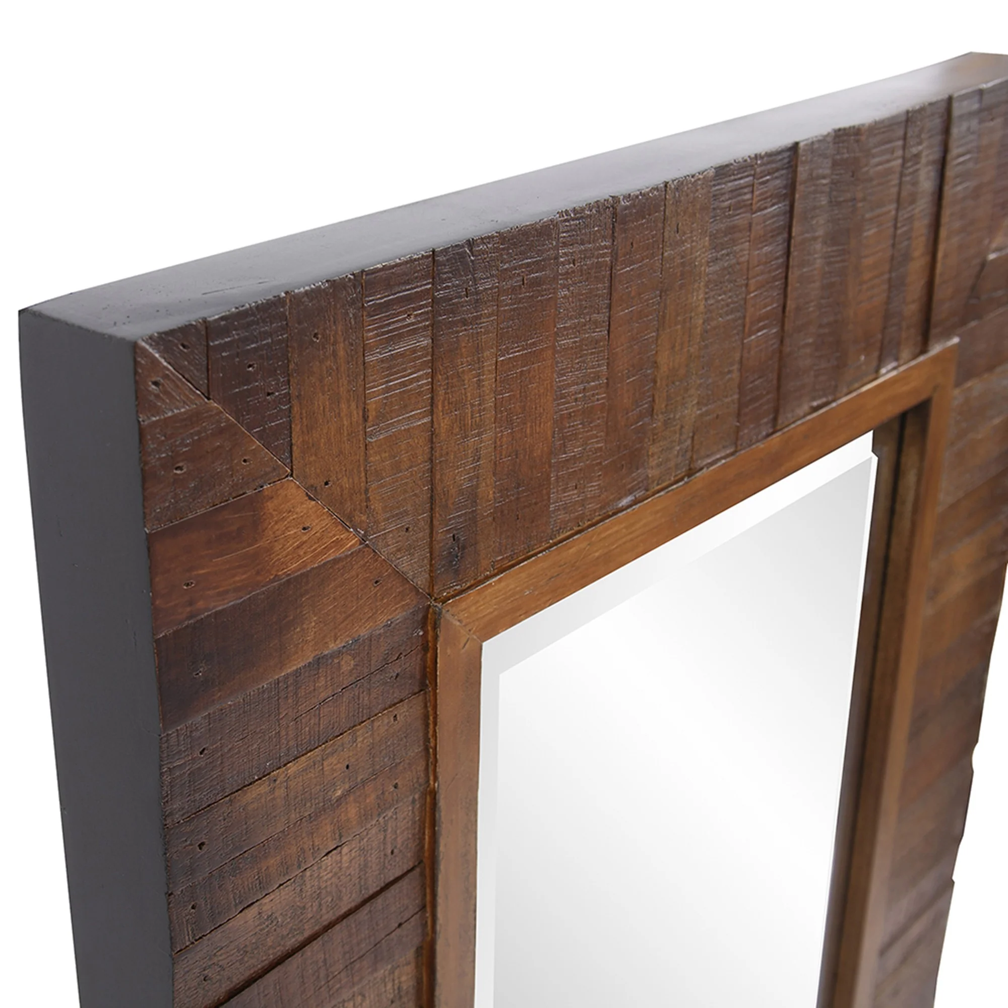 Rectangular Weathered Walnut Stain Strips Mirror By Homeroots - Image 5