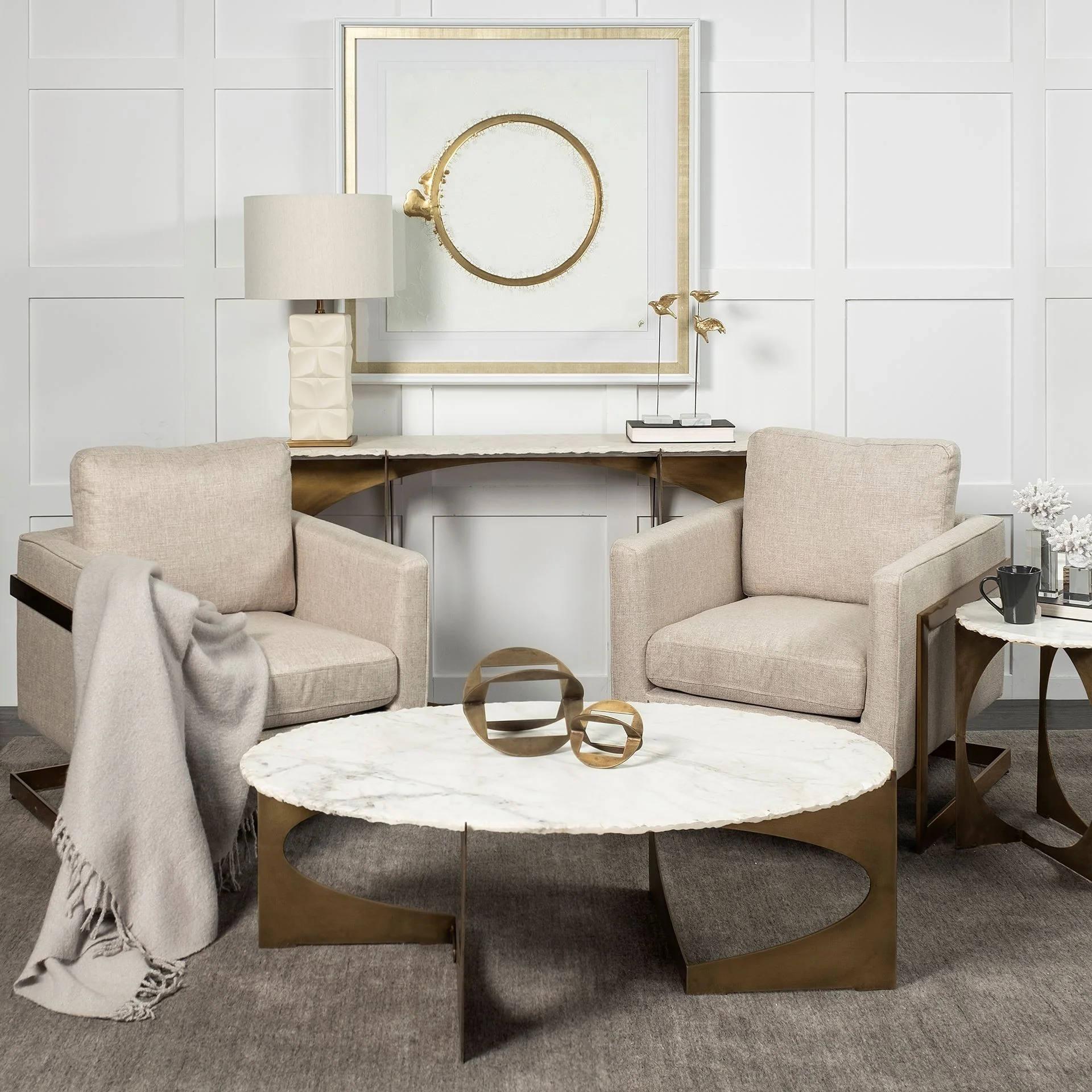 Rectangular White Marble Console Table With Gold Metal Base By Homeroots - Image 6