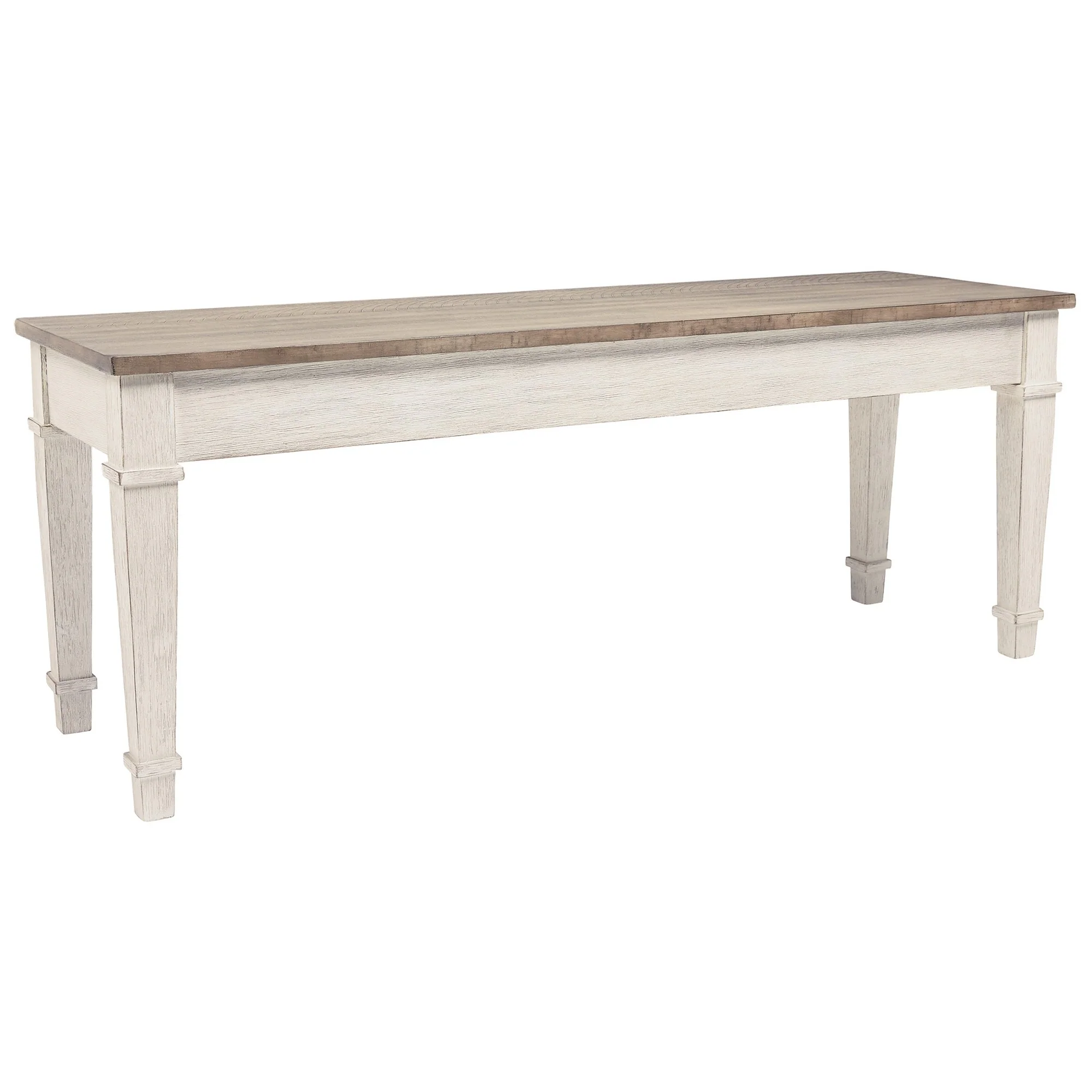 Rectangular Wooden Bench with Under seat Storage, Antique White and Brown By Benzara - Image 2