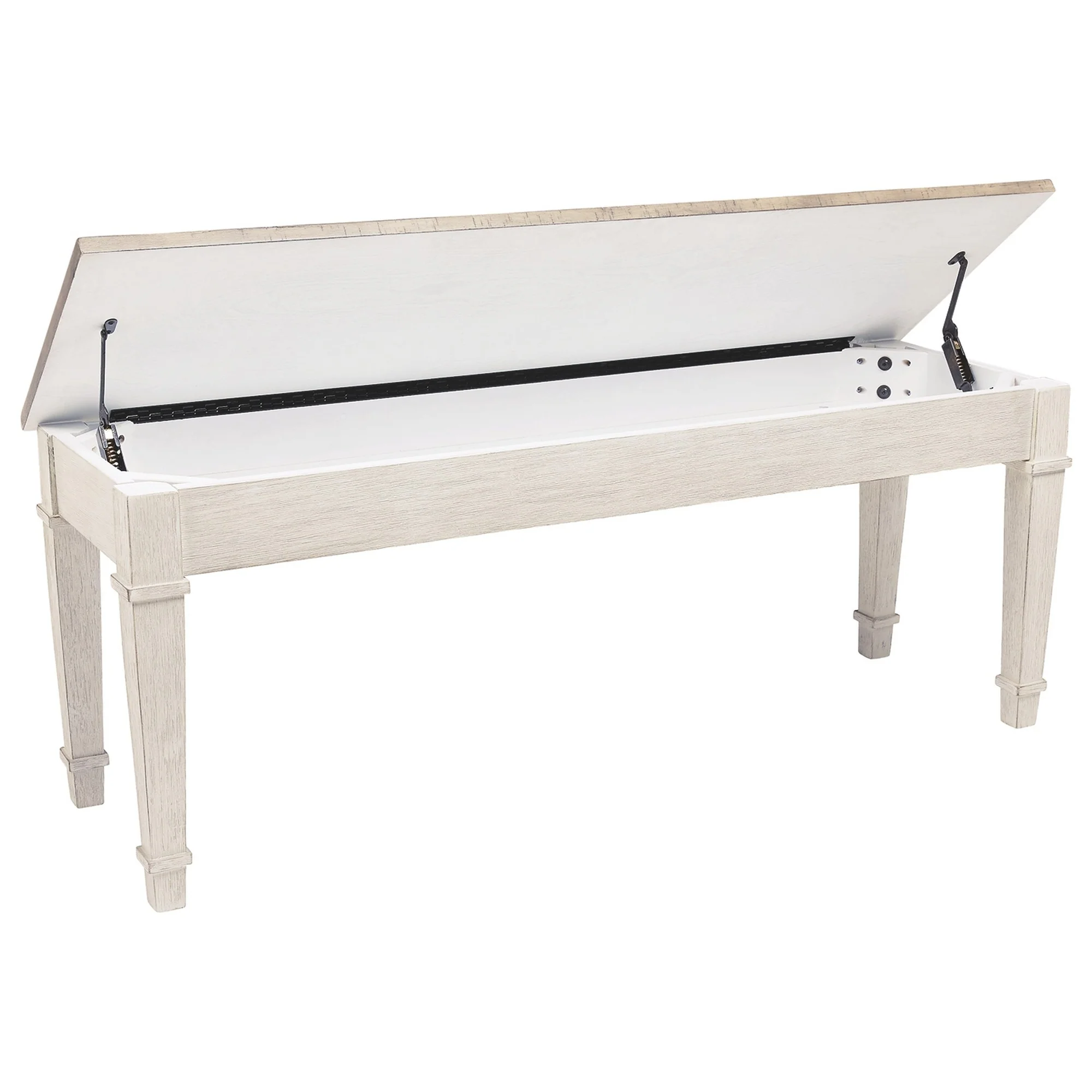 Rectangular Wooden Bench with Under seat Storage, Antique White and Brown By Benzara - Image 3