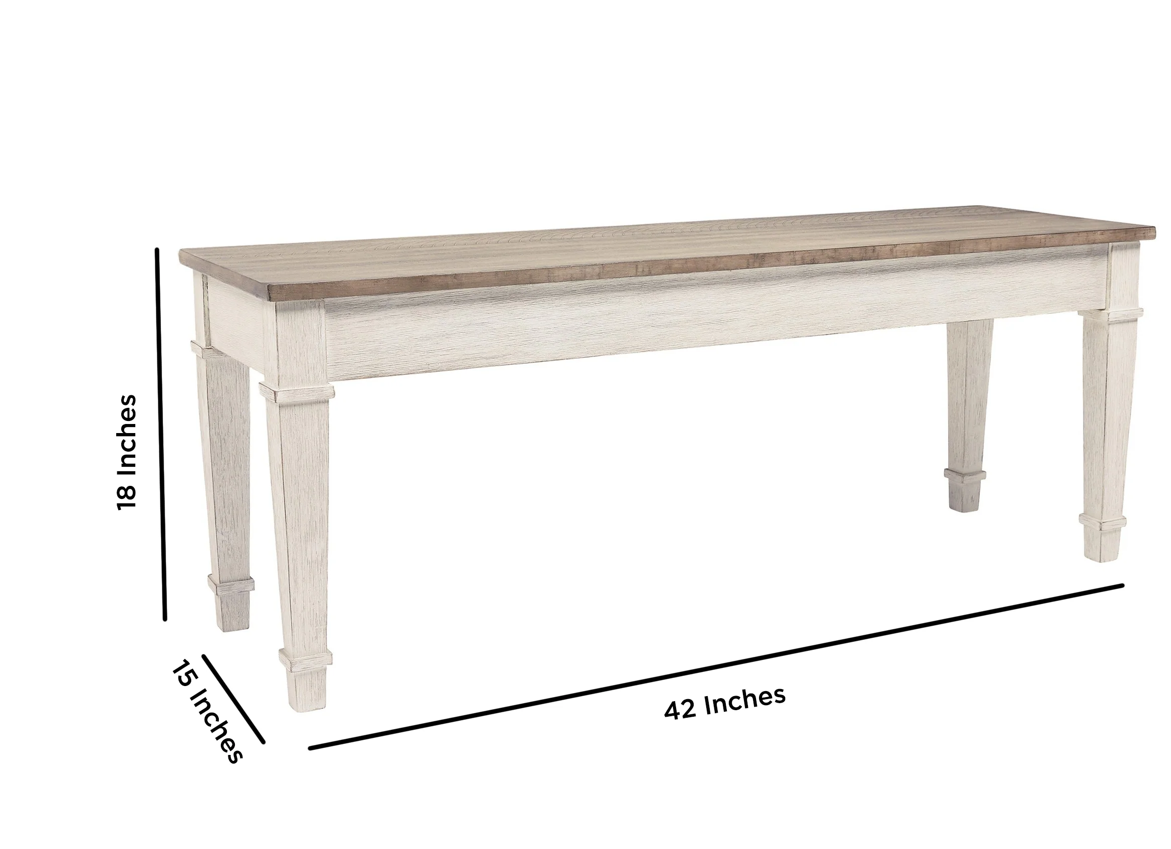Rectangular Wooden Bench with Under seat Storage, Antique White and Brown By Benzara - Image 5