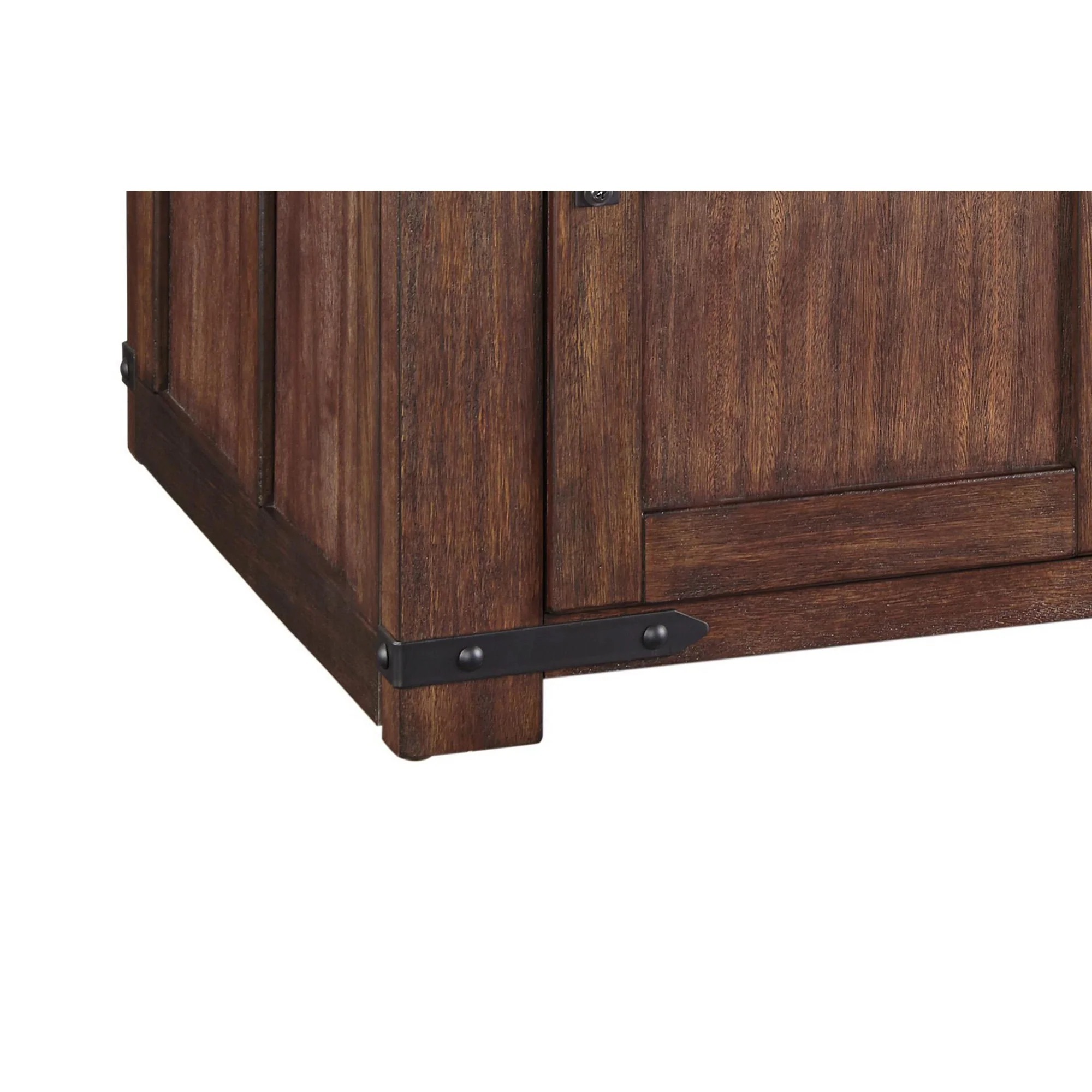 Rectangular Wooden Cocktail Table With 2 Barn Sliding Door Cabinets, Brown By Benzara - Image 4