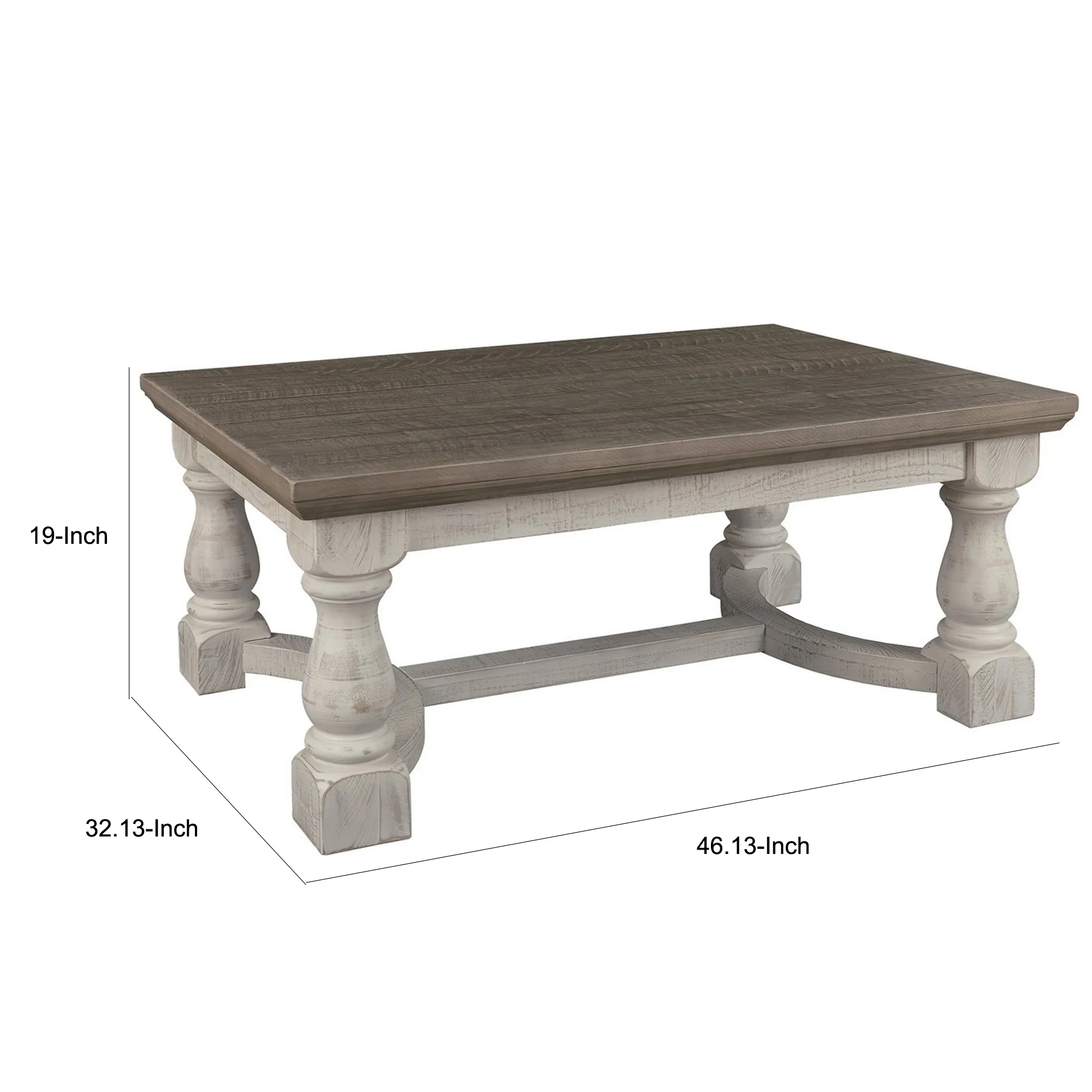 Rectangular Wooden Cocktail Table With Trestle BaseBrown And Antique White By Benzara - Image 2