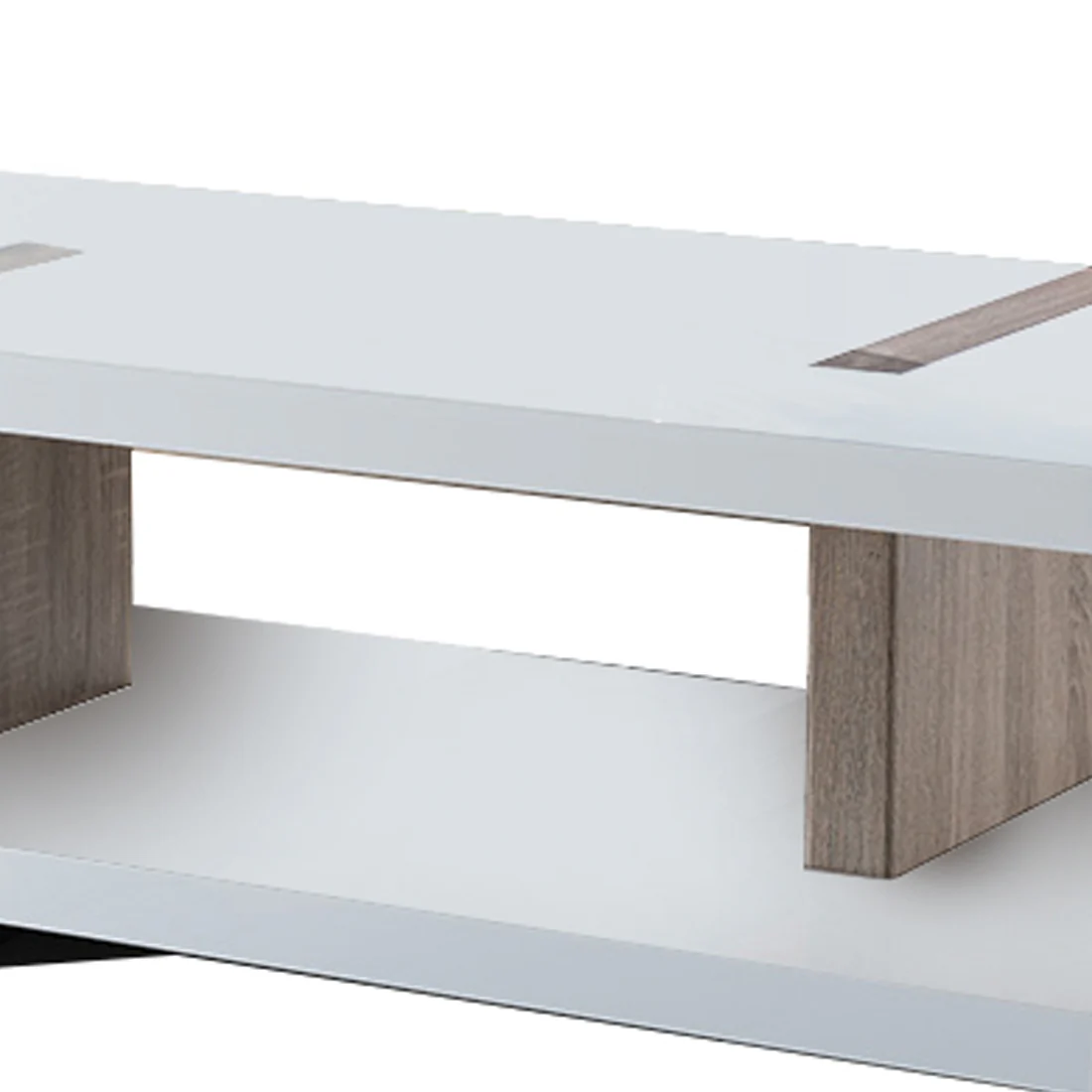 Rectangular Wooden Coffee Table With Sled Base, White And Brown By Benzara - Image 2