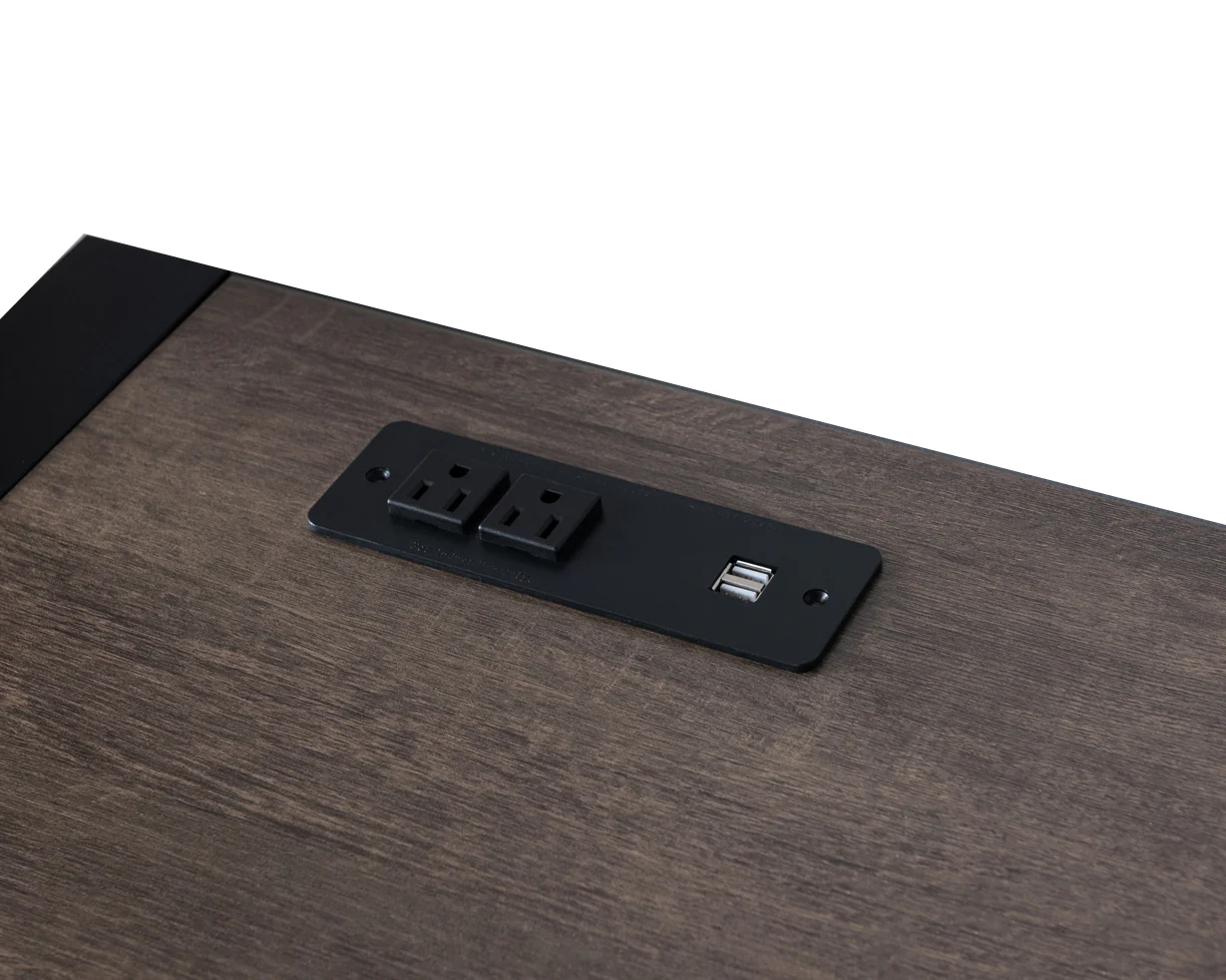Rectangular Wooden Desk With Electric Outlet And Sled Leg Support, Black And Brown By Benzara - Image 3