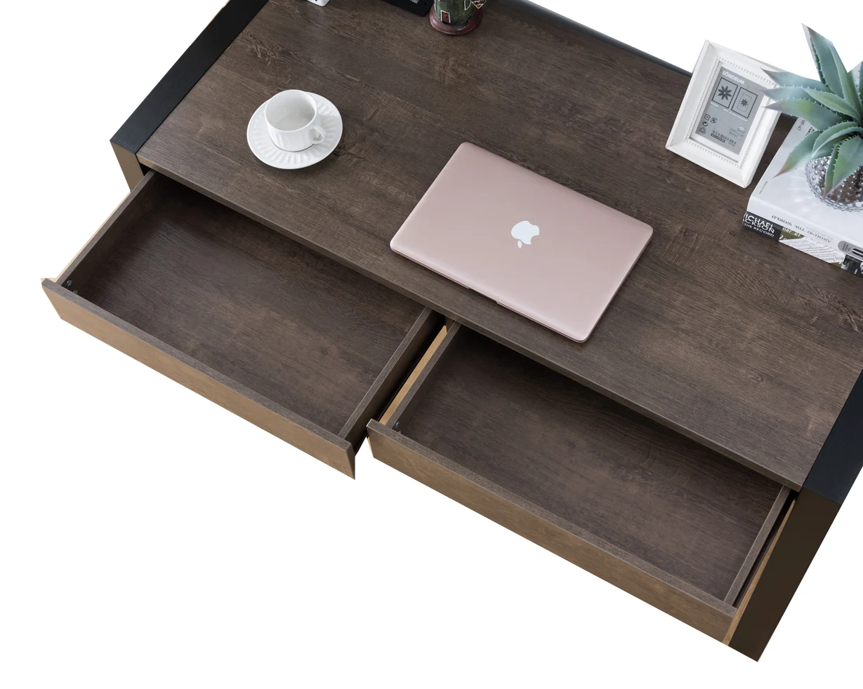 Rectangular Wooden Desk With Electric Outlet And Sled Leg Support, Black And Brown By Benzara - Image 4