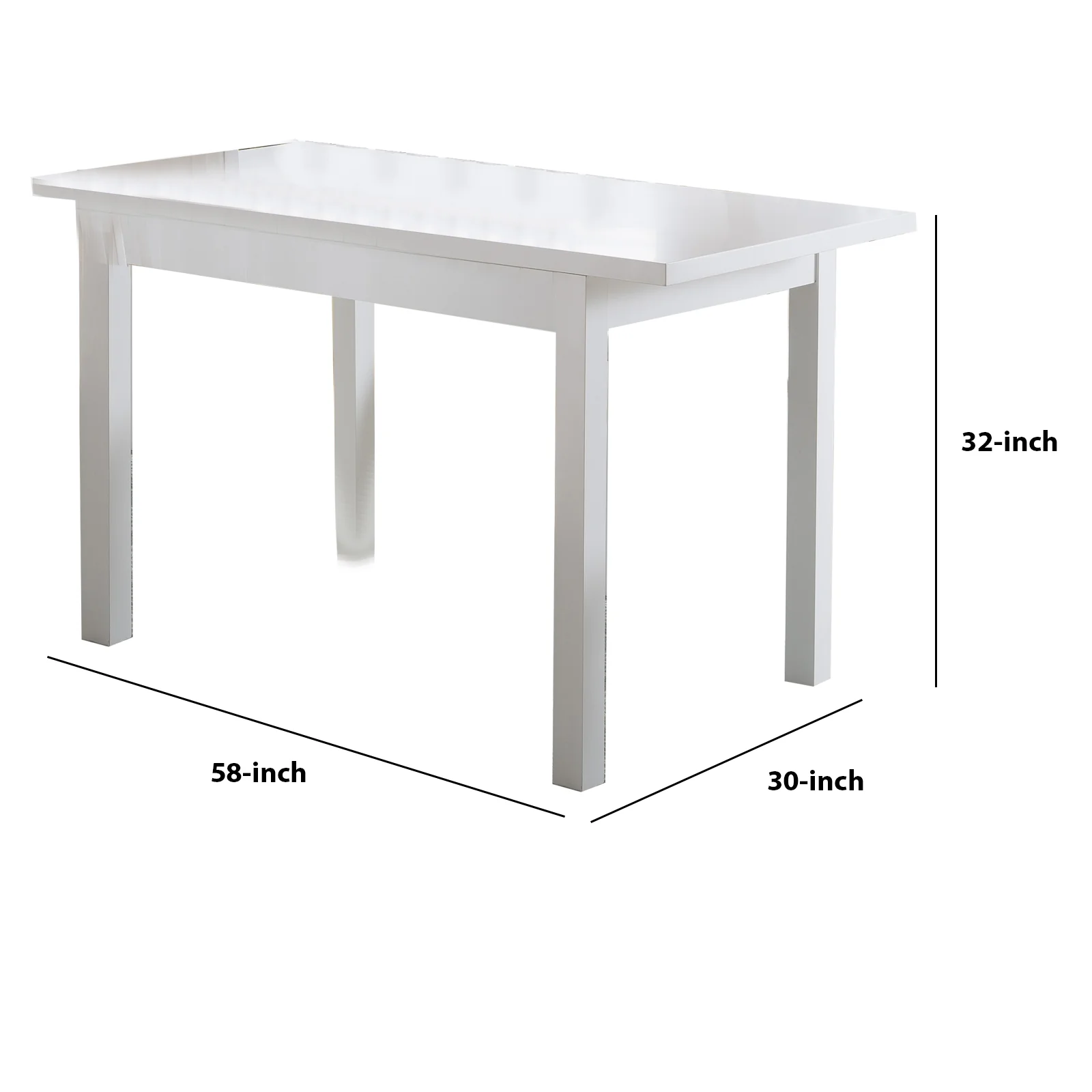 Rectangular Wooden Frame Dining Table With Straight Legs, Glossy White By Benzara - Image 2