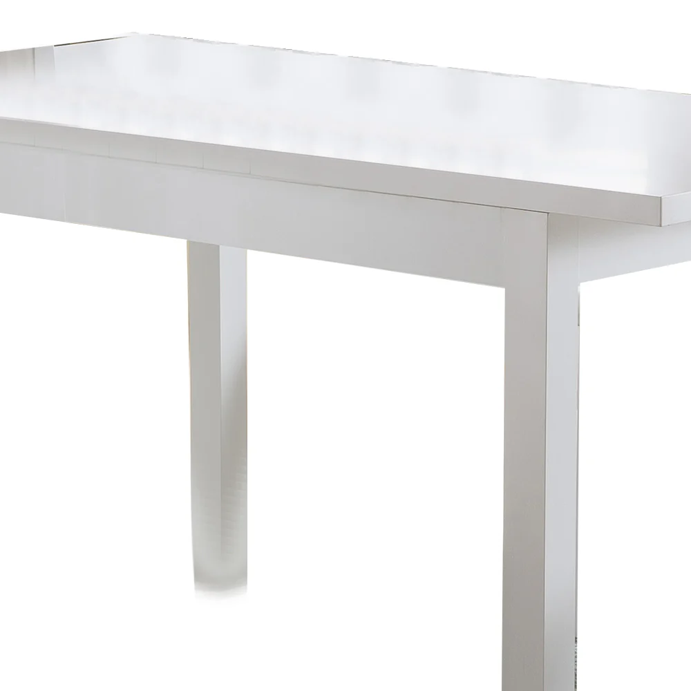Rectangular Wooden Frame Dining Table With Straight Legs, Glossy White By Benzara - Image 3