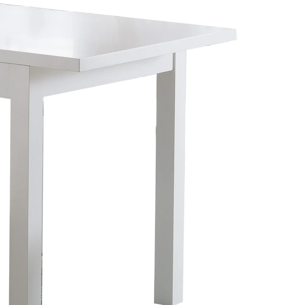 Rectangular Wooden Frame Dining Table With Straight Legs, Glossy White By Benzara - Image 5